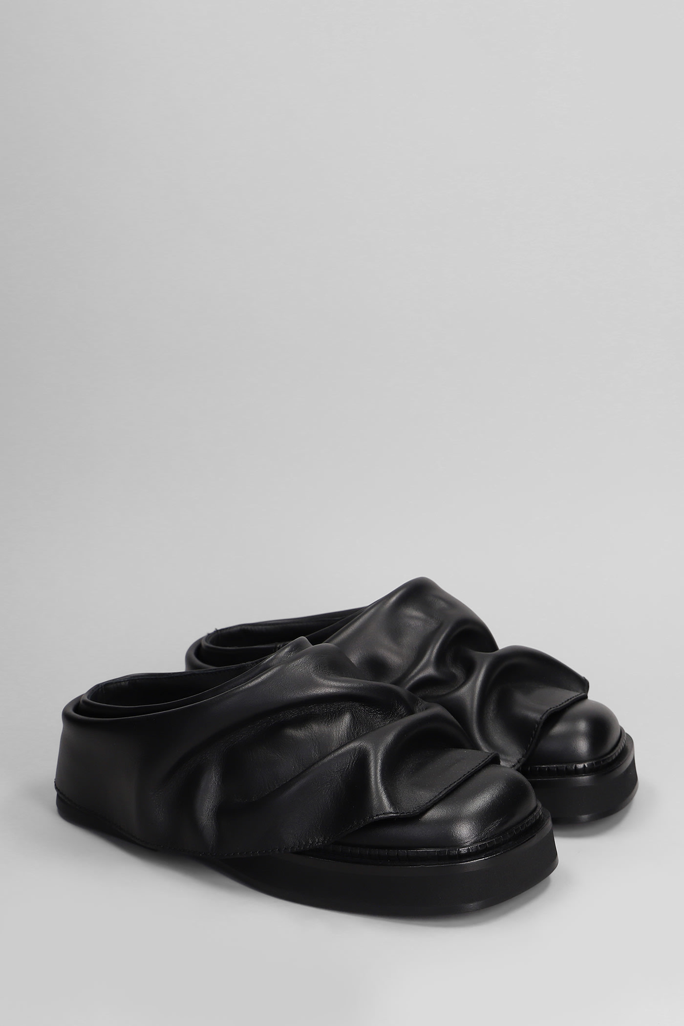 Attico Black Leather Mules