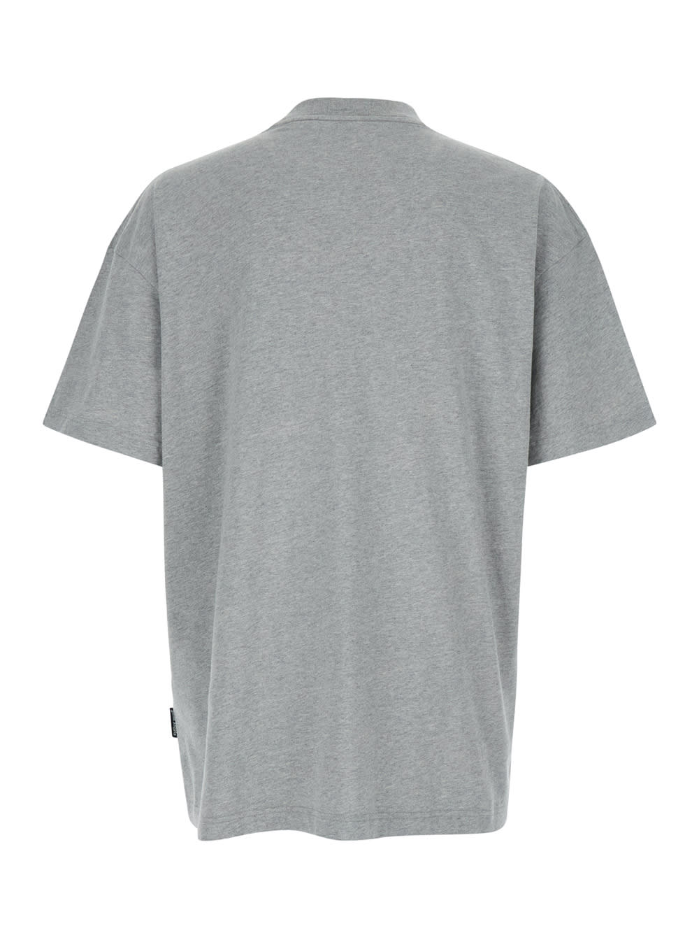 Shop Palm Angels Grey Crewneck T-shirt With College Style Logo On The Front In Cotton Man