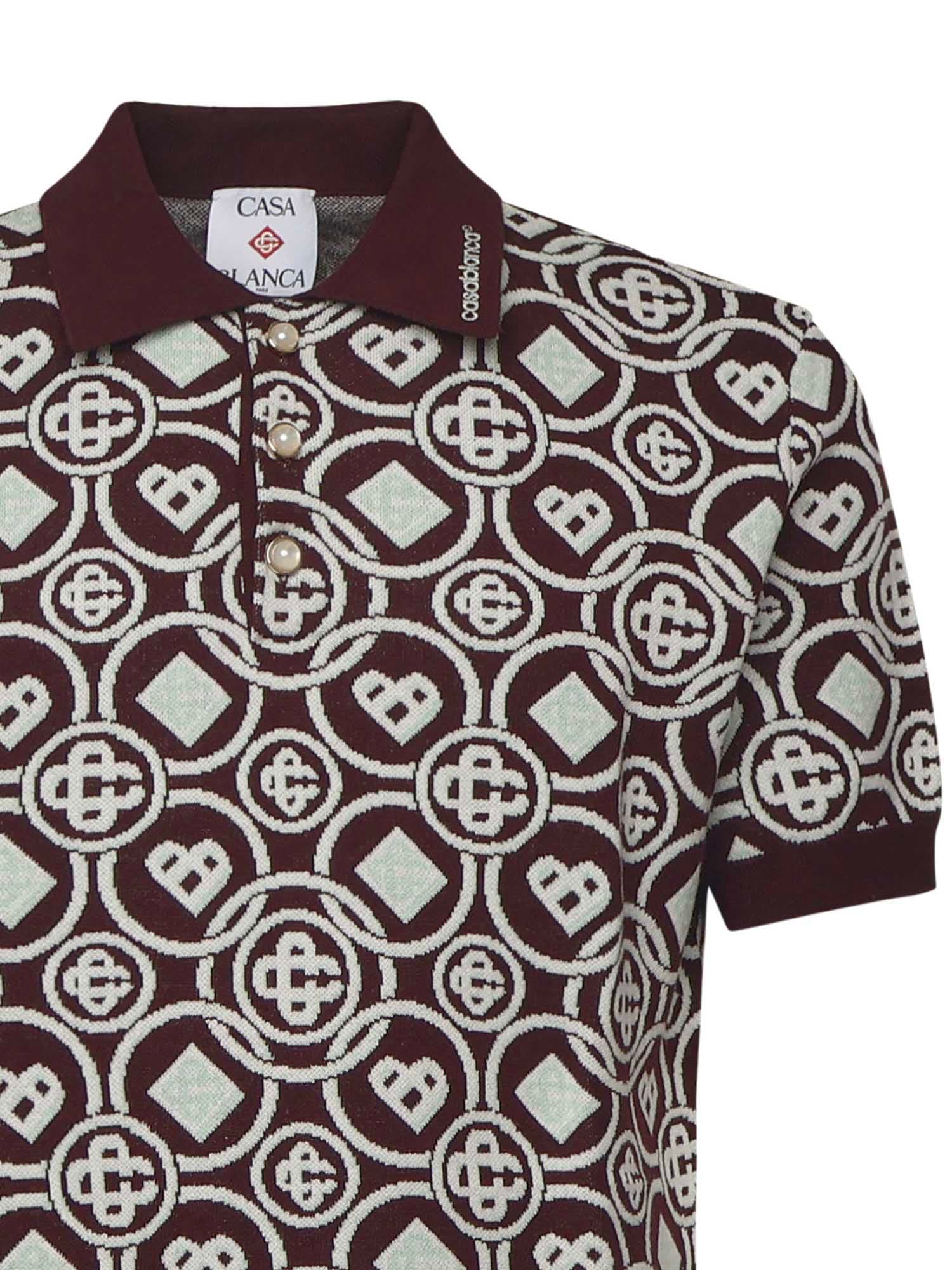 Casablanca Cotton Knit Polo With Monogram In Purple