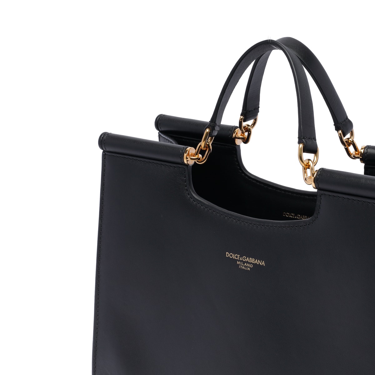 Dolce & Gabbana Black Calfskin Tote Bag With Adjustable Shoulder Strap In Black