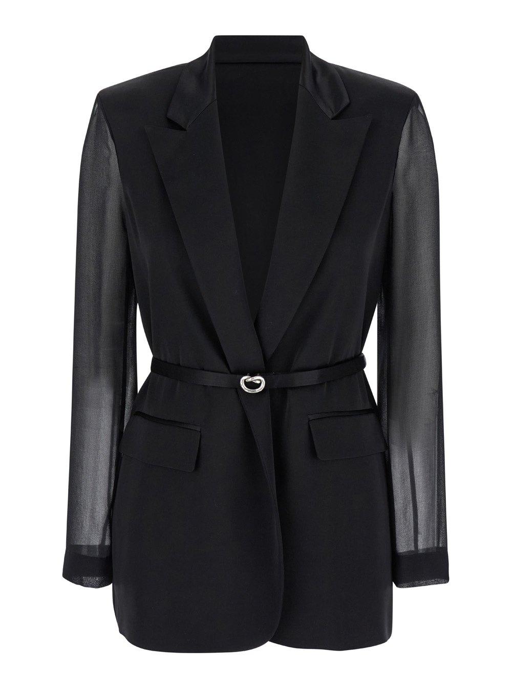 Shop Pinko Sheer-sleeve Shiny Blazer In Black