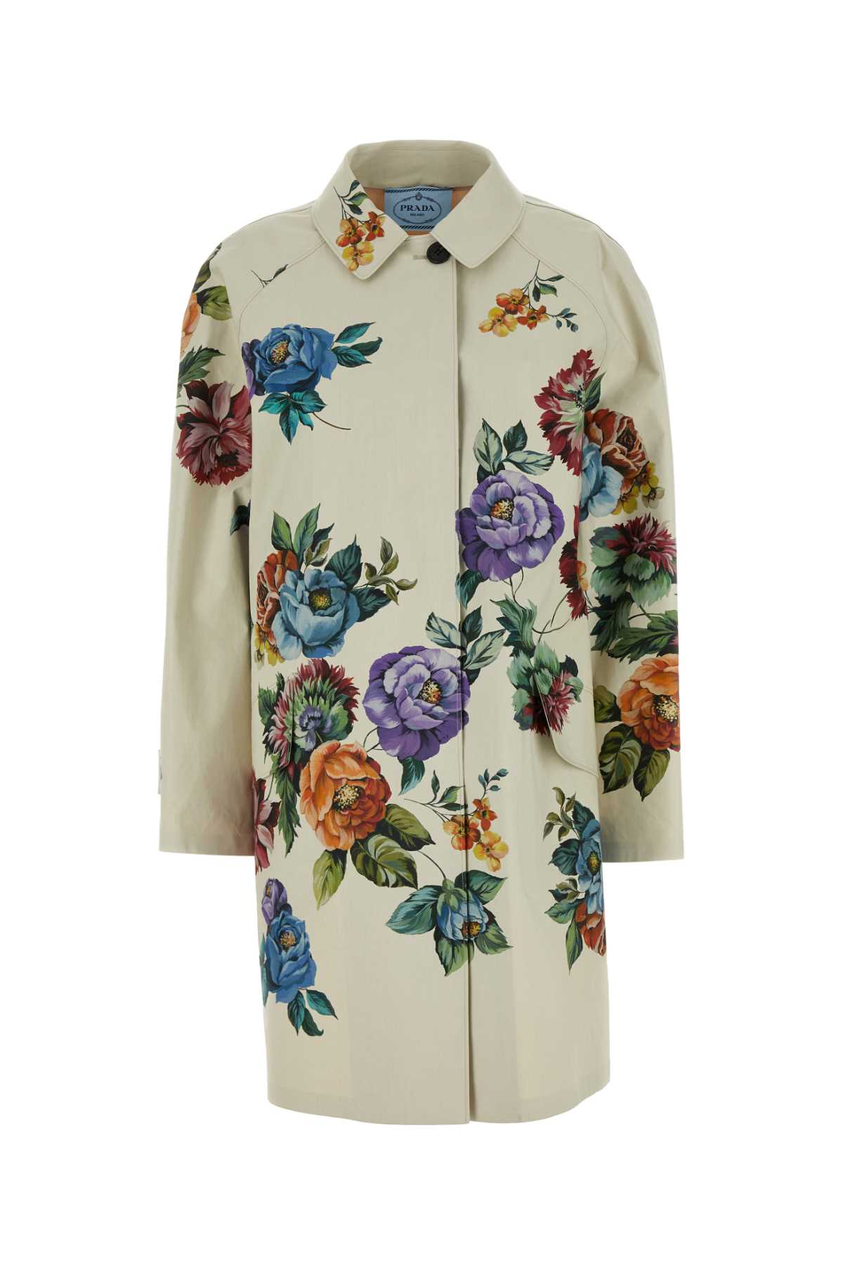 Shop Prada Printed Cotton Overcoat In Sabbia