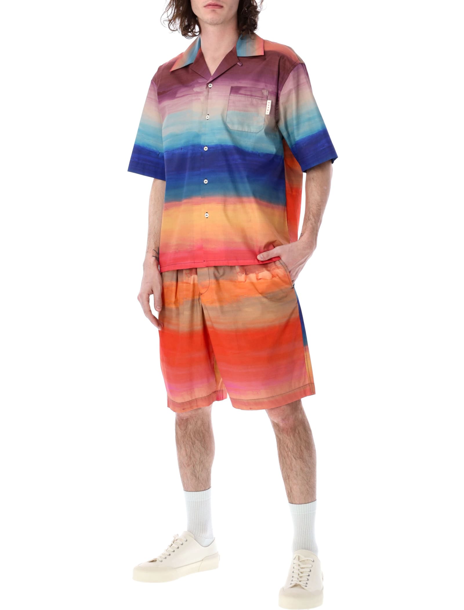 Marni Cotton Bermuda Shorts In Multicolor