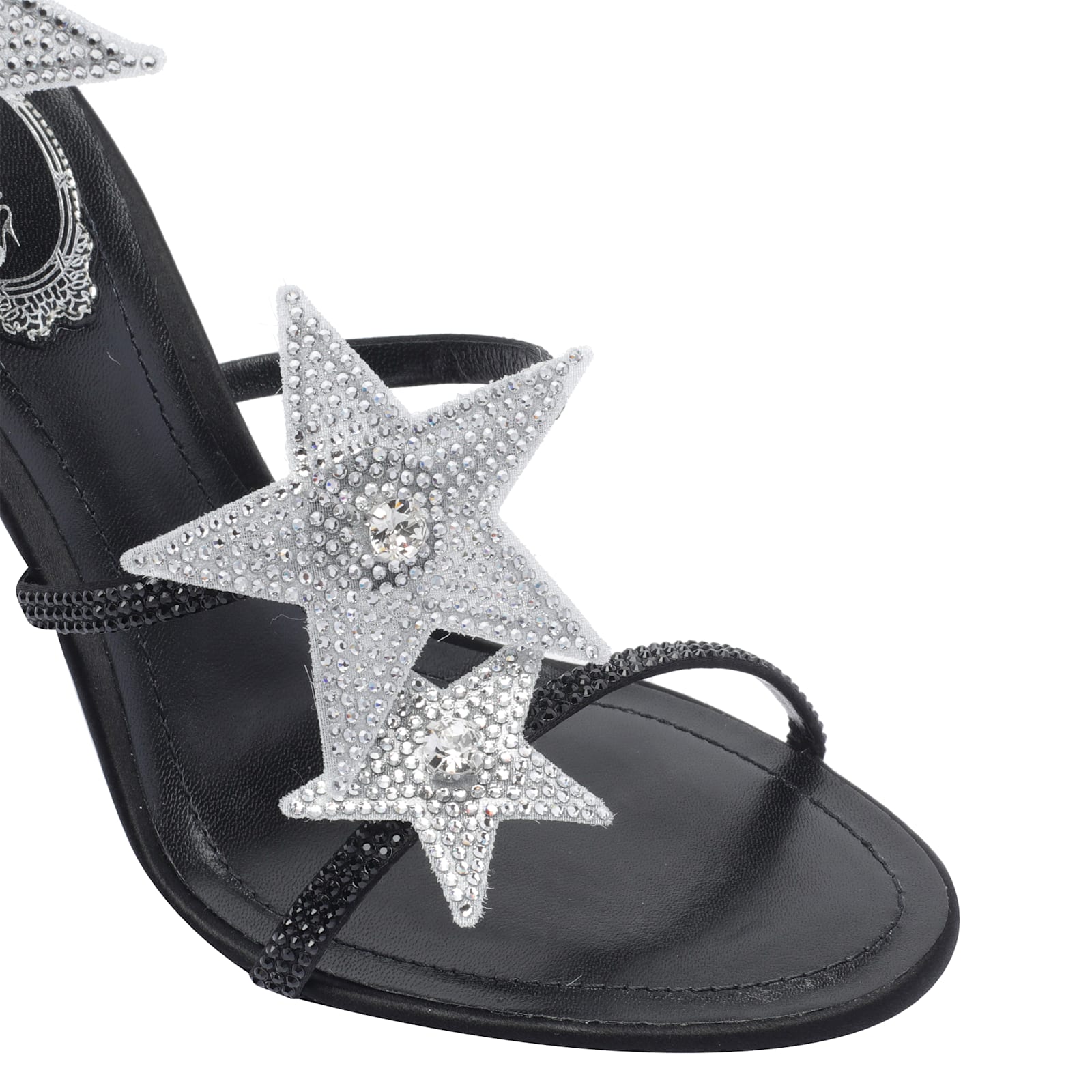 René Caovilla Round Toe High Heel Sandals In Black