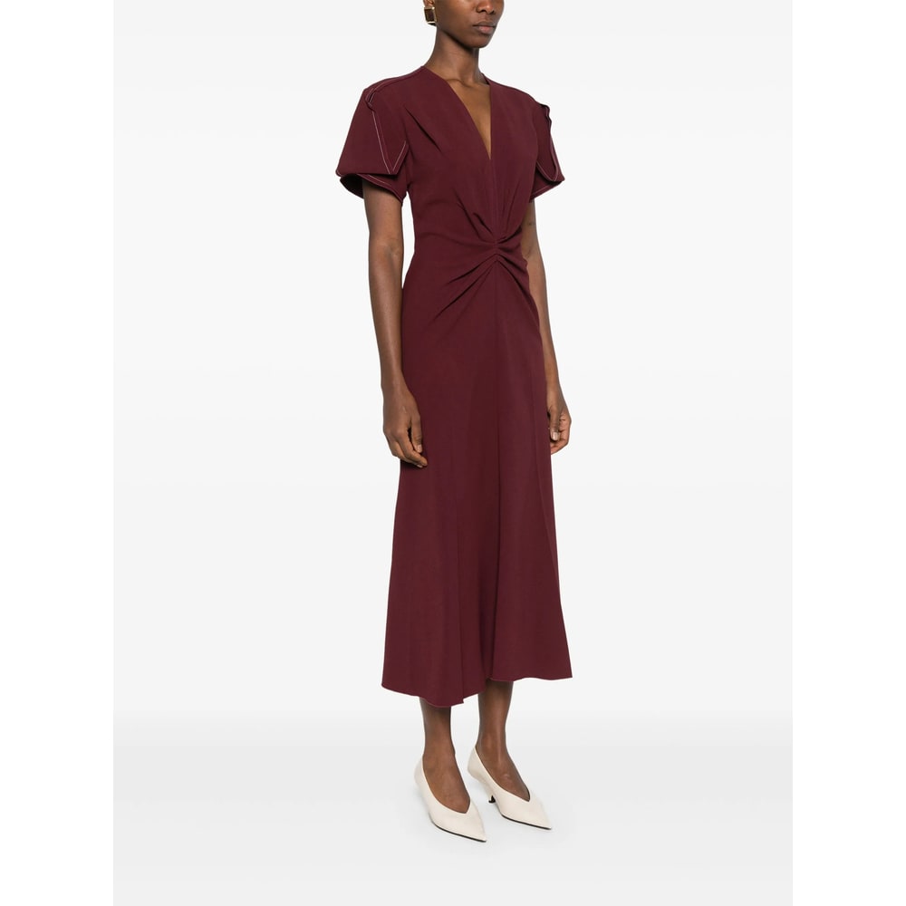 Victoria Beckham Eve Ruffle Midi Dress In Burgundy