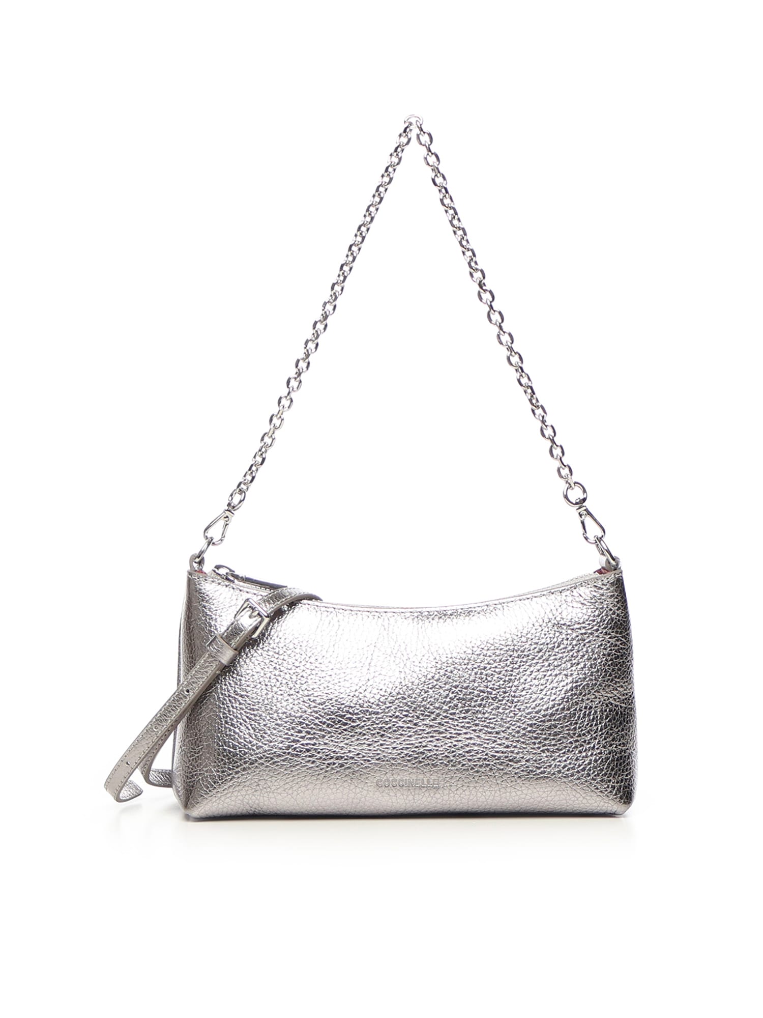 Coccinelle Grained Leather Mini Bag In Silver