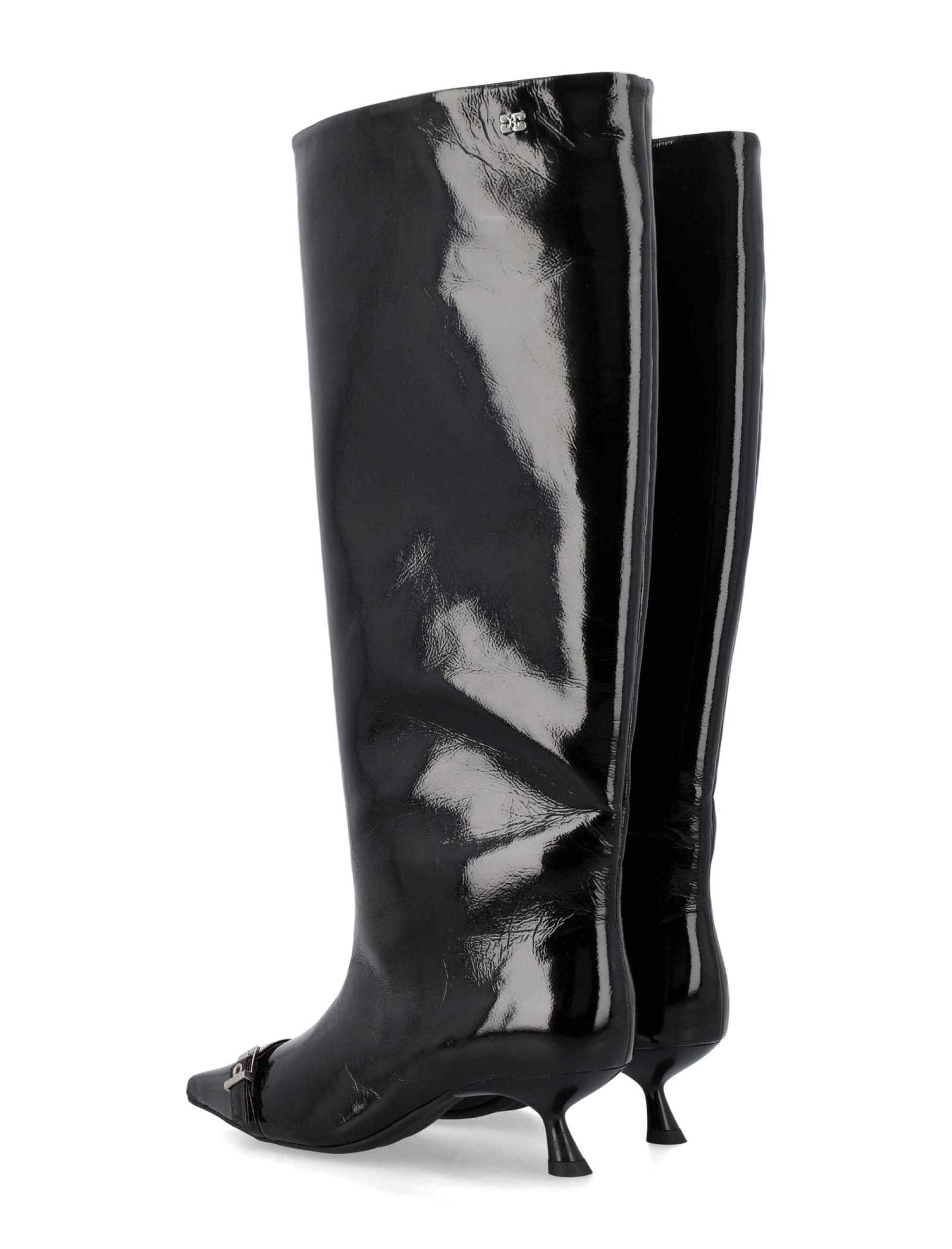 Ganni Women's Eyelets Slouchy High Shaft Boot In Black