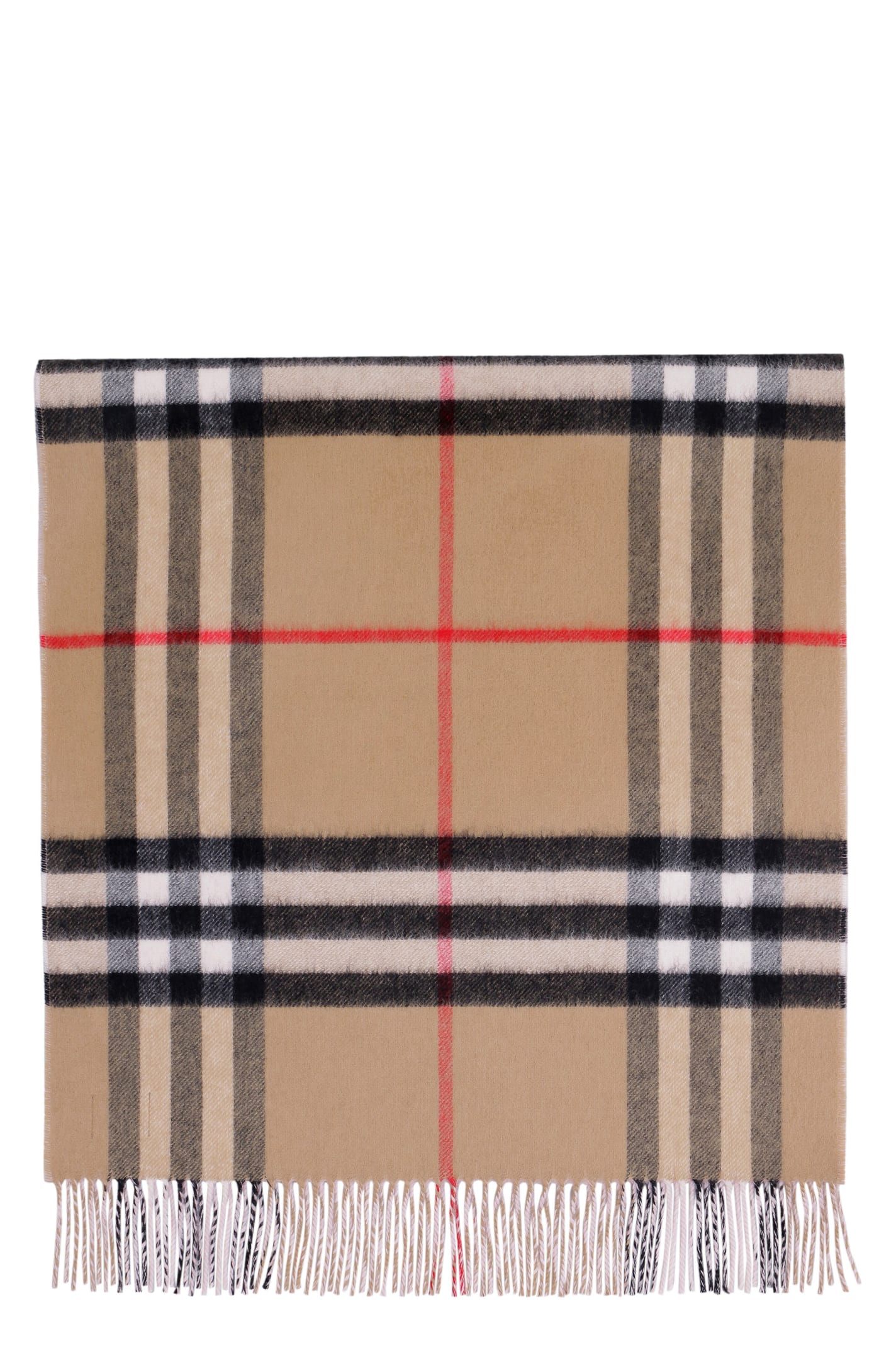 Burberry Cashmere Scarf With Fringes In Beige