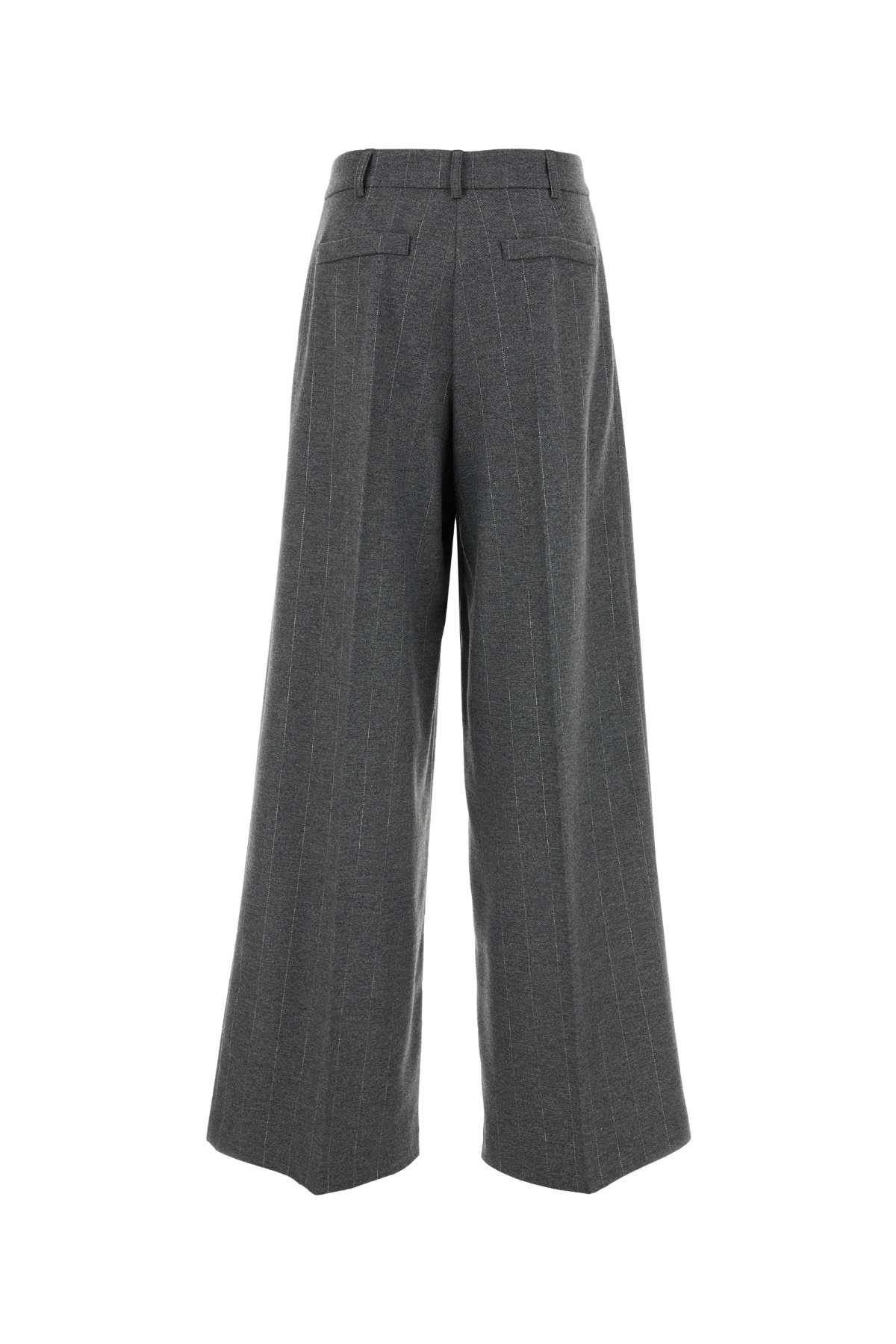 Shop Hebe Studio Embroidered Stretch Wool Blend Gabrielle Wide-leg Pant In Greypinstripe