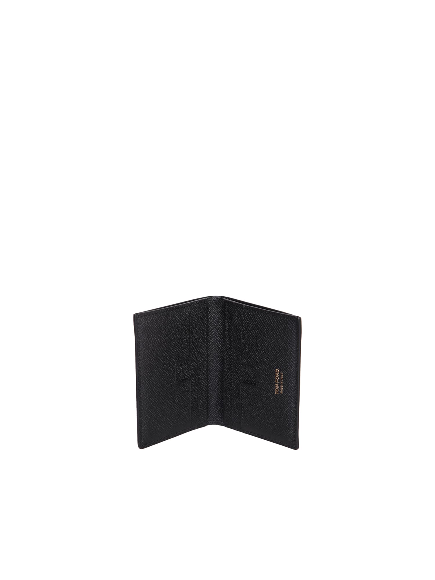 Tom Ford Small Grain Leather Folding Cardholder In Black