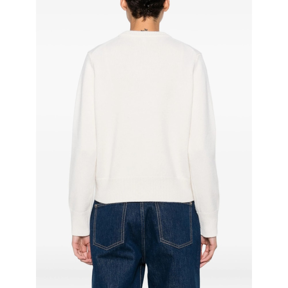 Maison Kitsuné Fox Head Wool Crewneck Jumper In Neutral