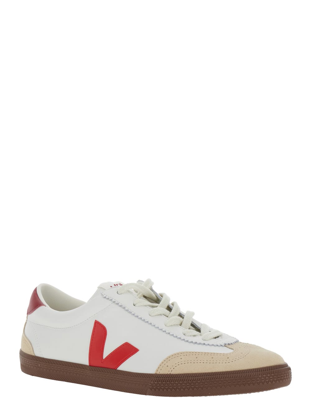 Shop Veja Volley White Low Top Sneakers With V Logo Detail In Leather And Suede Man