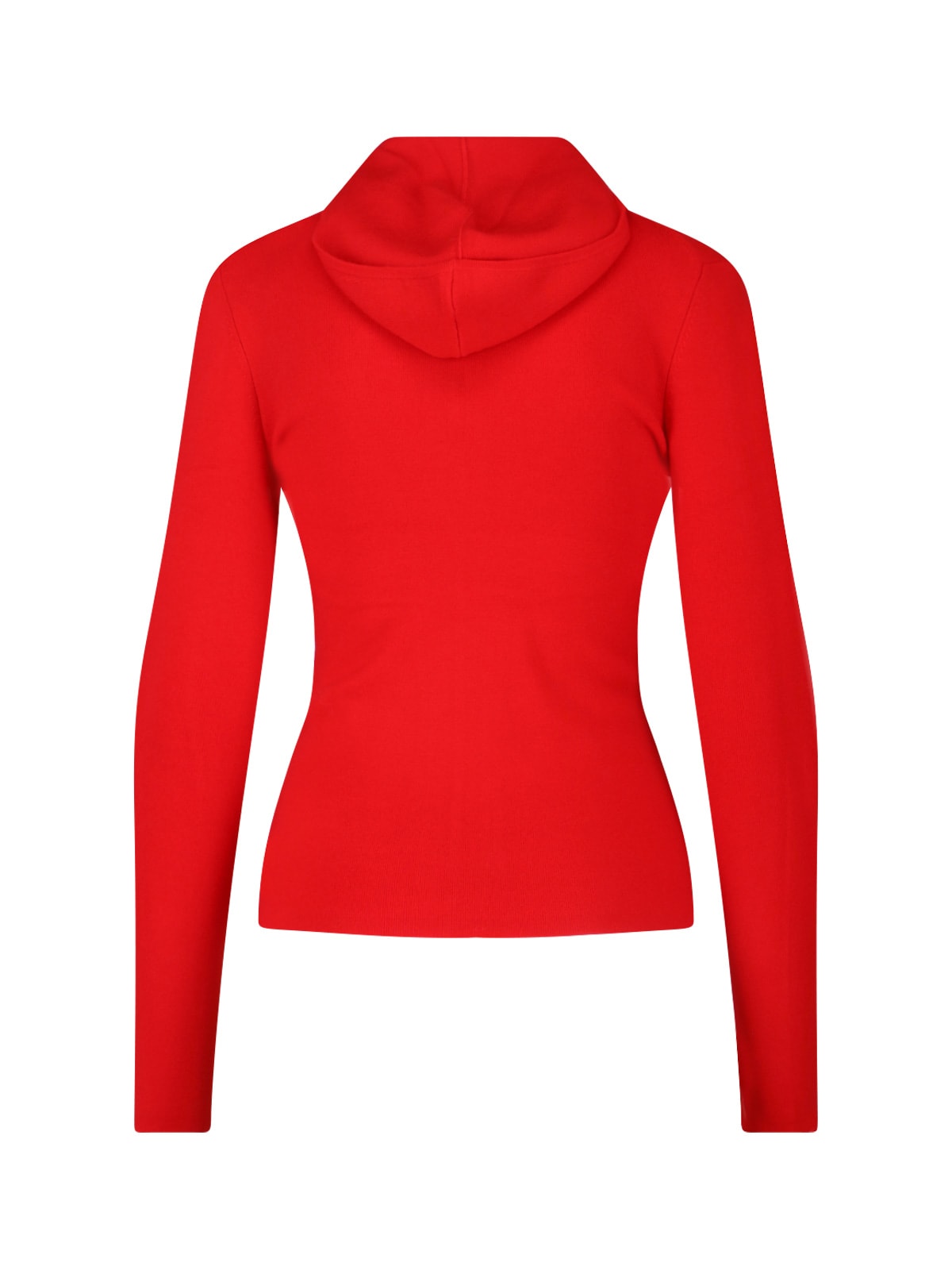Victoria Beckham Ribbed Knit Zip-up Hoodie With Metal Logo Charm In Red