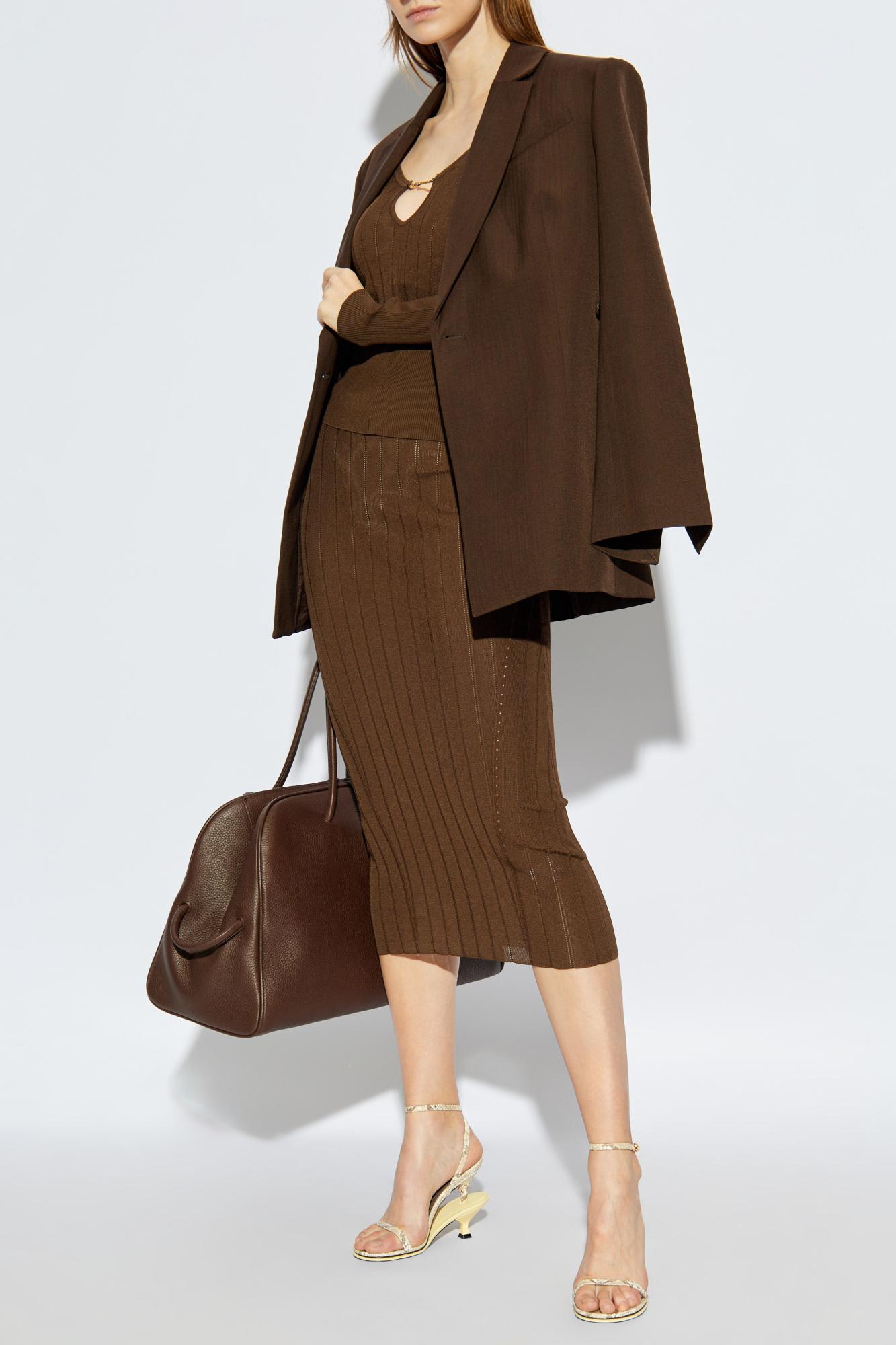 Jacquemus La Jupe Pralù Scallop Hem Midi Skirt In Brown