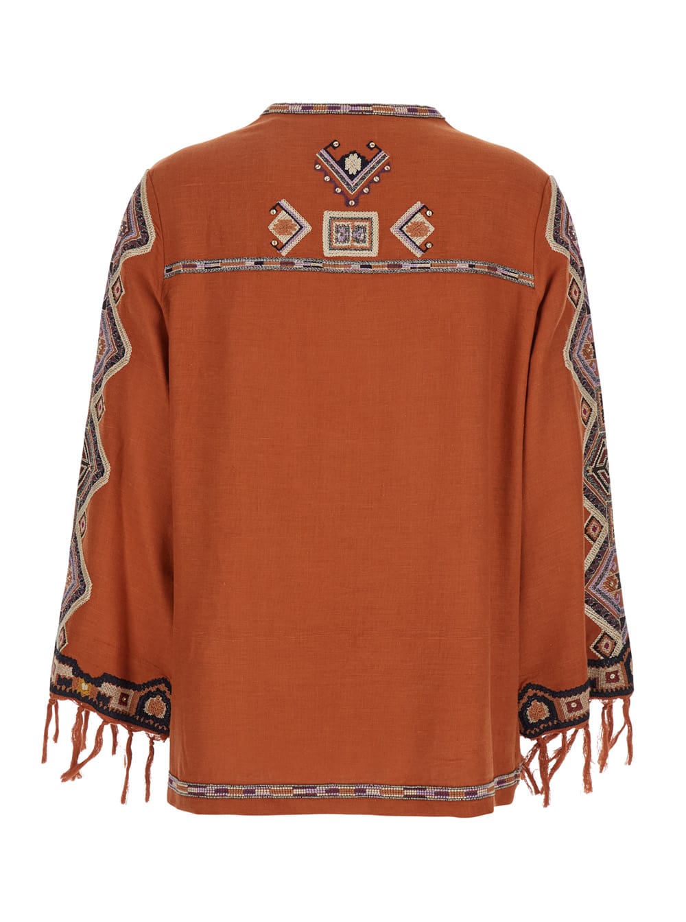 Isabel Marant Silk Blouse Embroidered Geometric Pattern In Orange