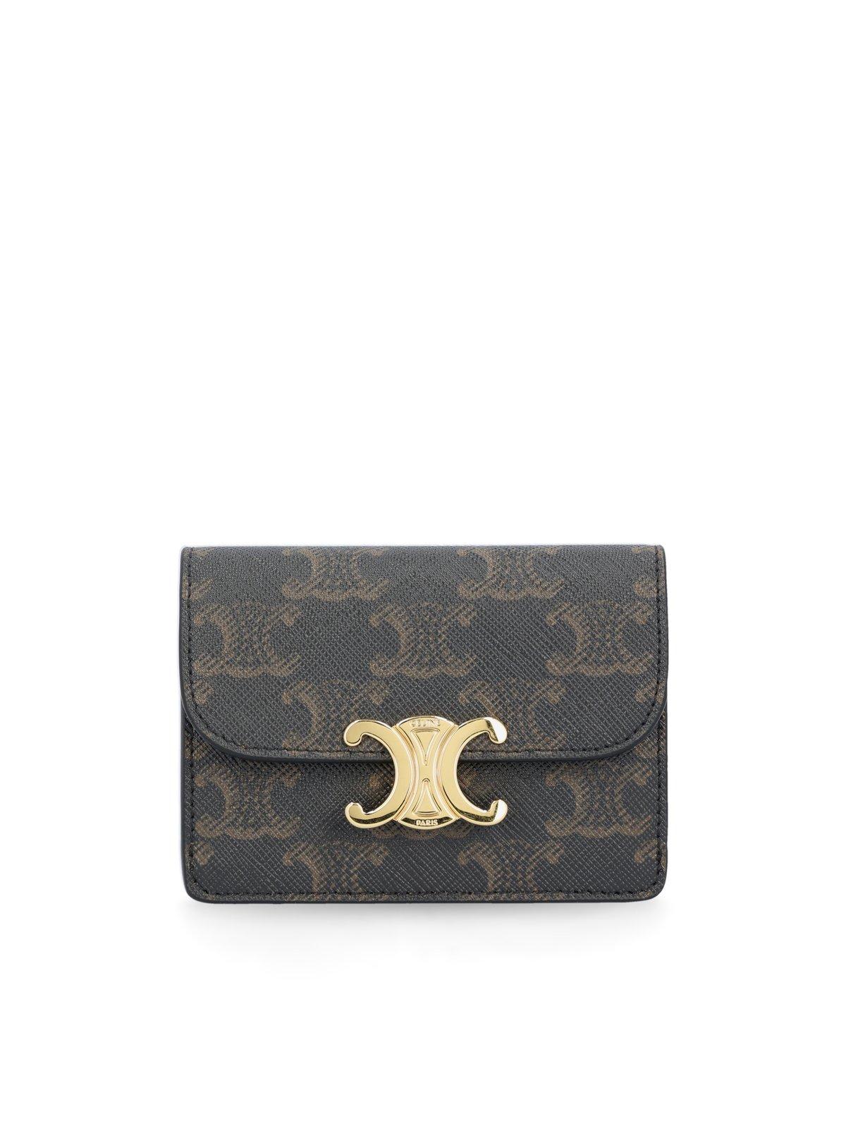 Celine Triomphe Foldover Top Cardholder In Gray