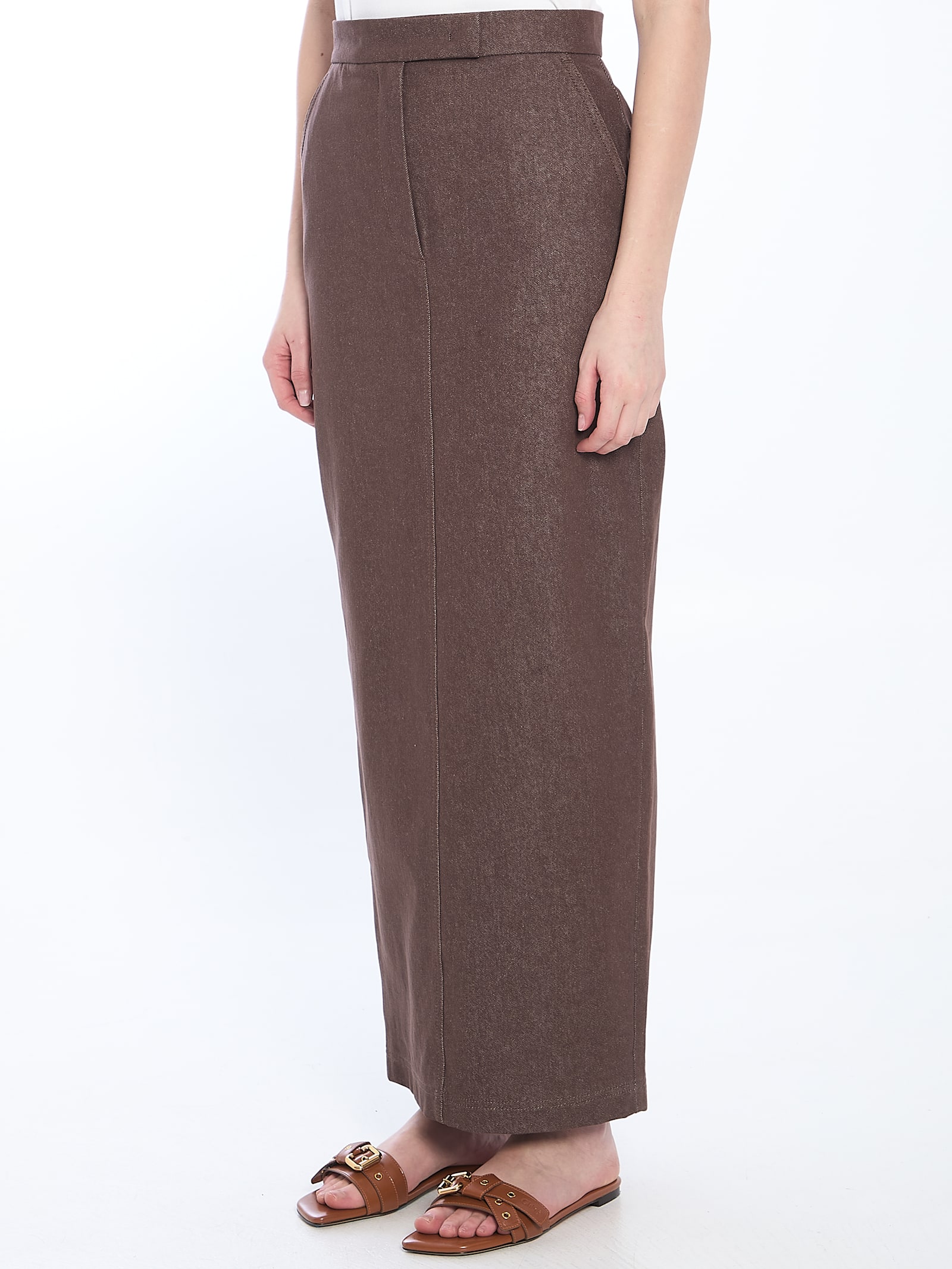 Max Mara Cotton With Denim Effect Long Skirt In Blue