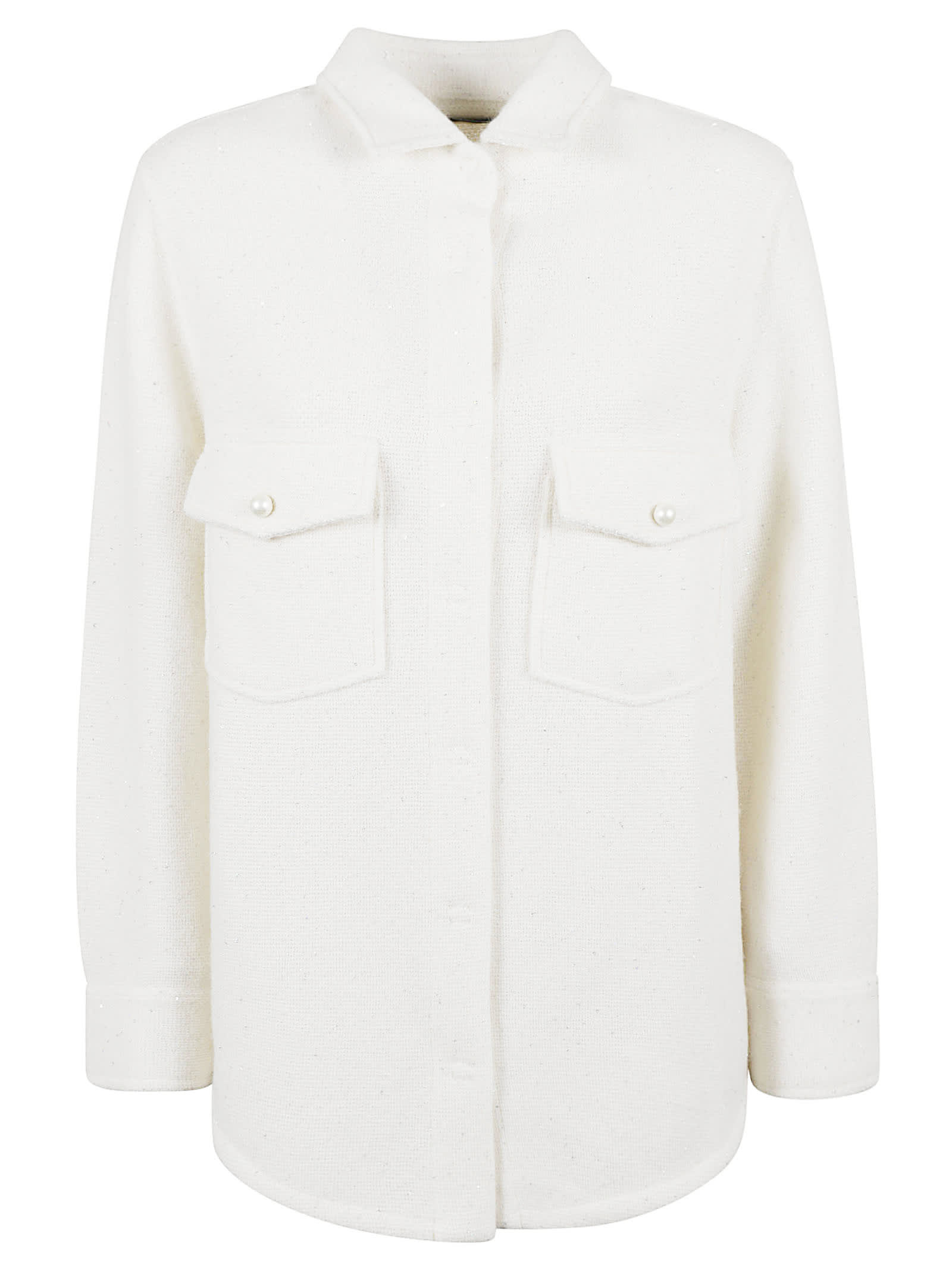 Shop Bruno Manetti Buttoned Pocket Oversized Jacket In White