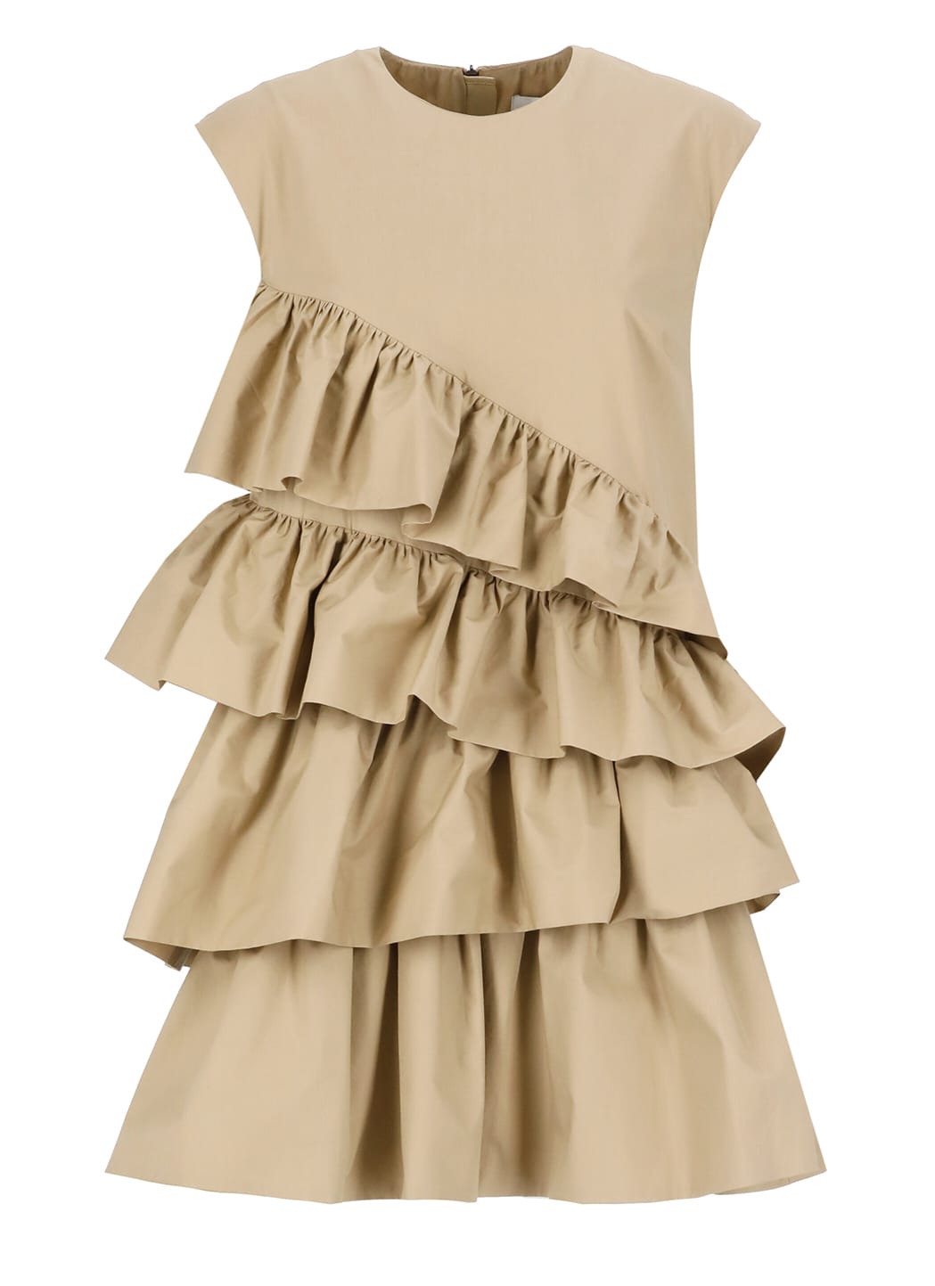 Shop Msgm Dress With Rouches In Beige