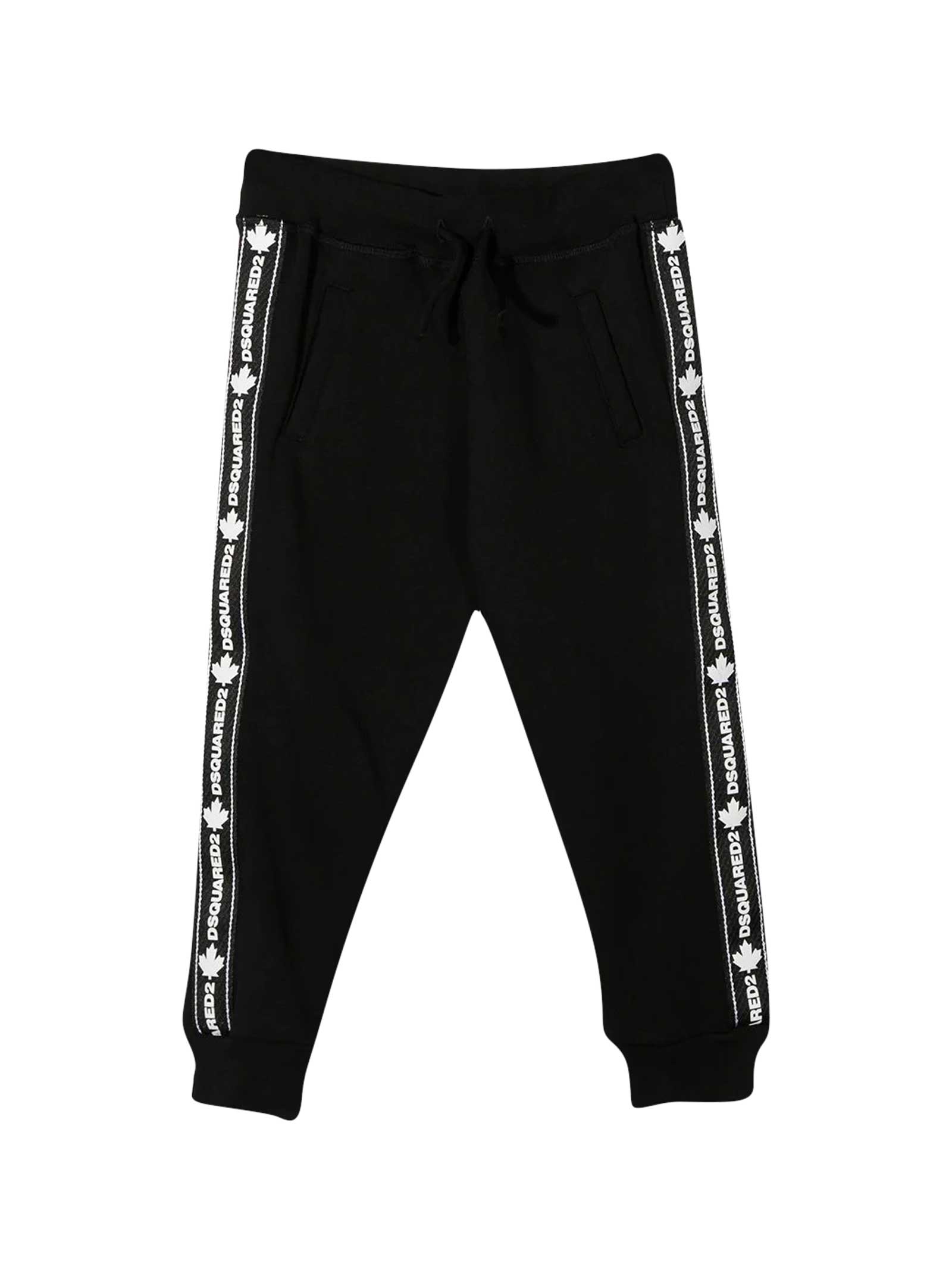 DSQUARED2 BLACK TROUSERS WITH LATERAL LOGO BANDS,DQ047XD00V3 DQ900