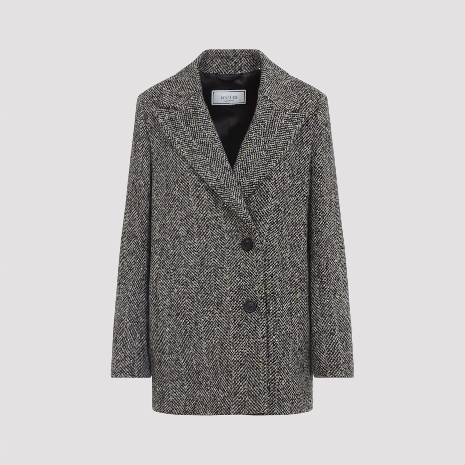 Peserico Textured Herringbone Mid-length Coat With Notched Lapel In Gray