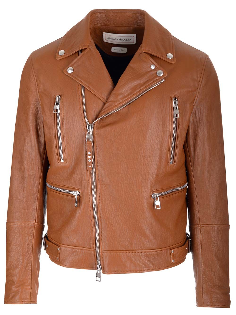 Tobacco Leather Biker Jacket