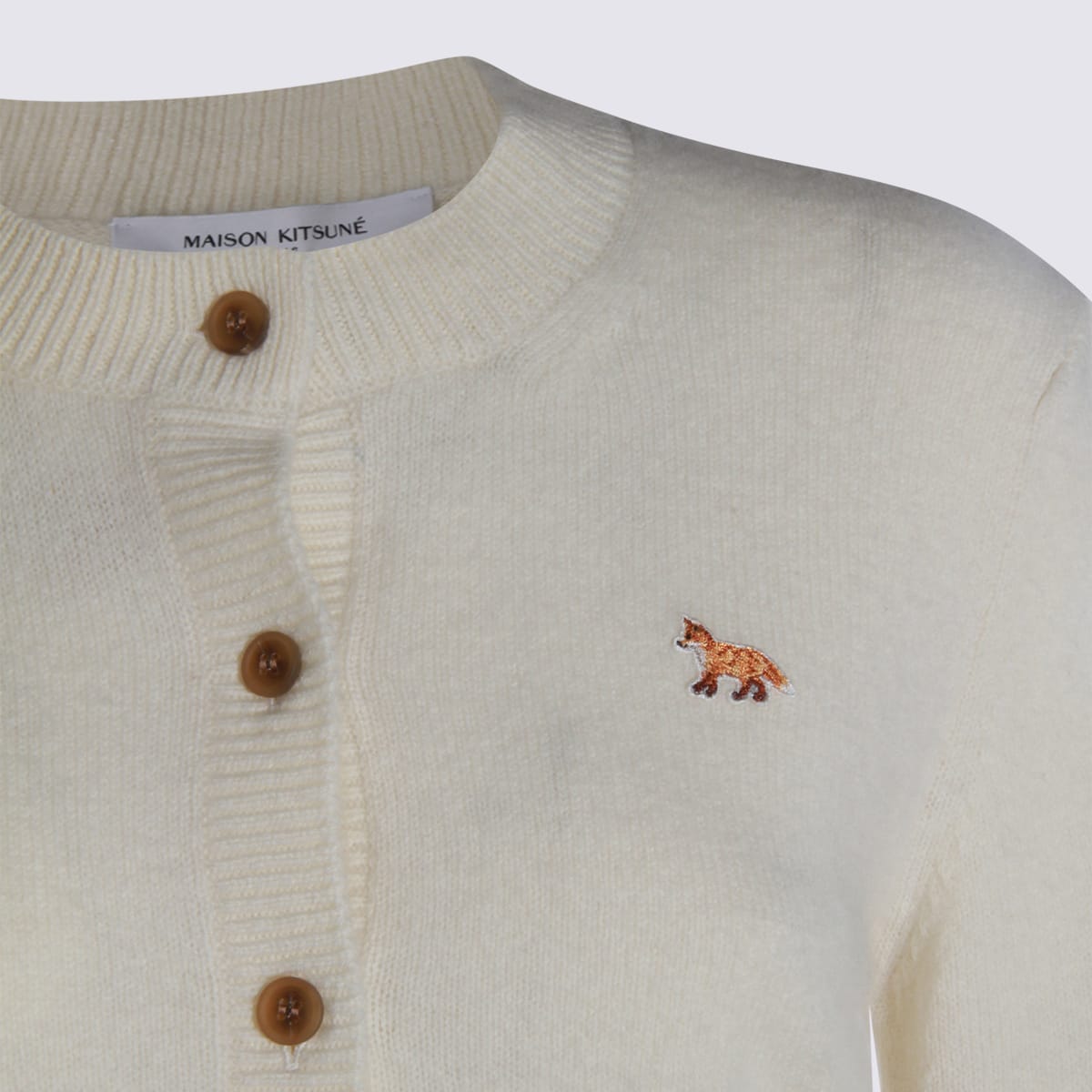 Maison Kitsuné Profile Fox-embroidered Button Cardigan In Sand