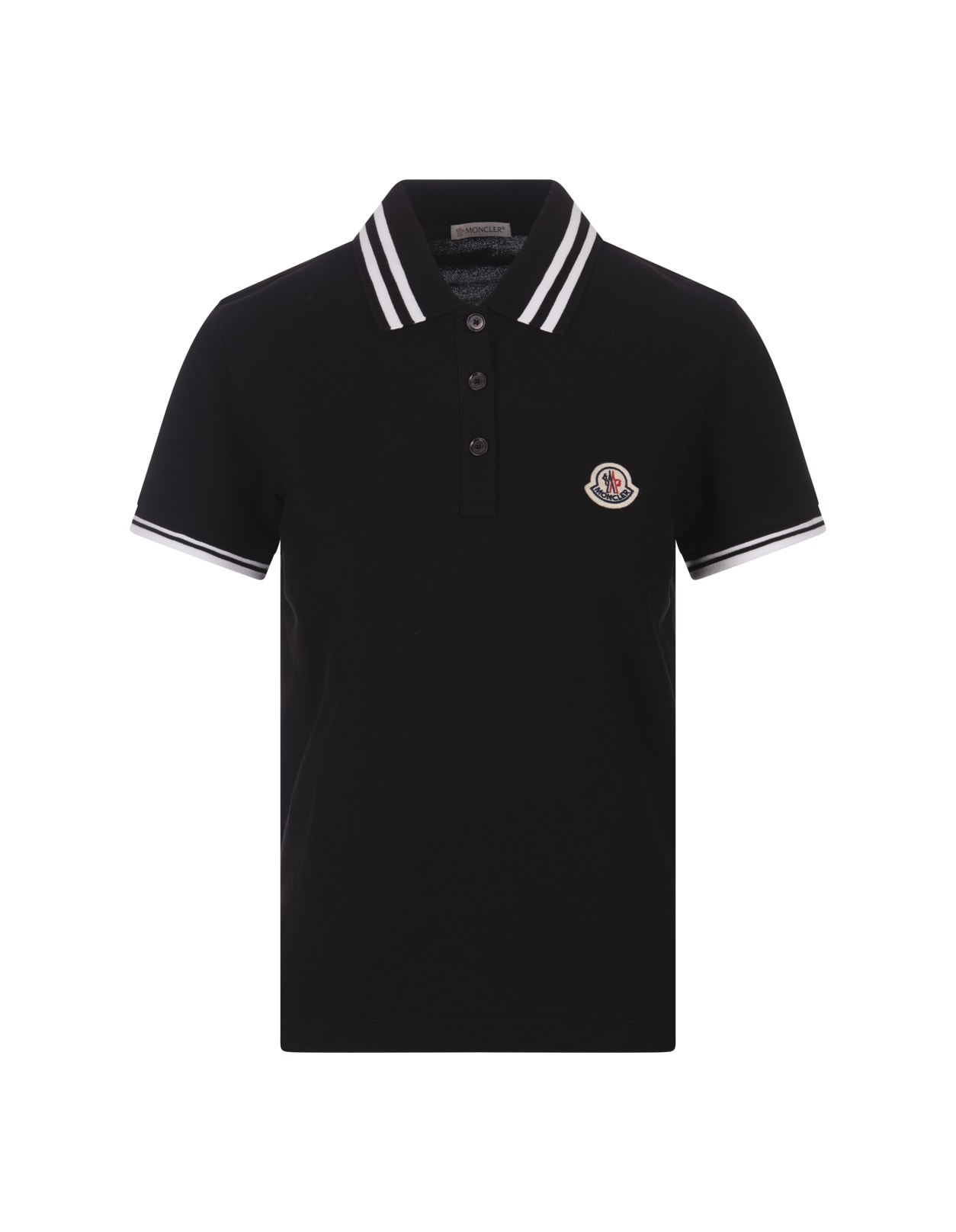 Moncler Black Polo Shirt With Stripes And Logo
