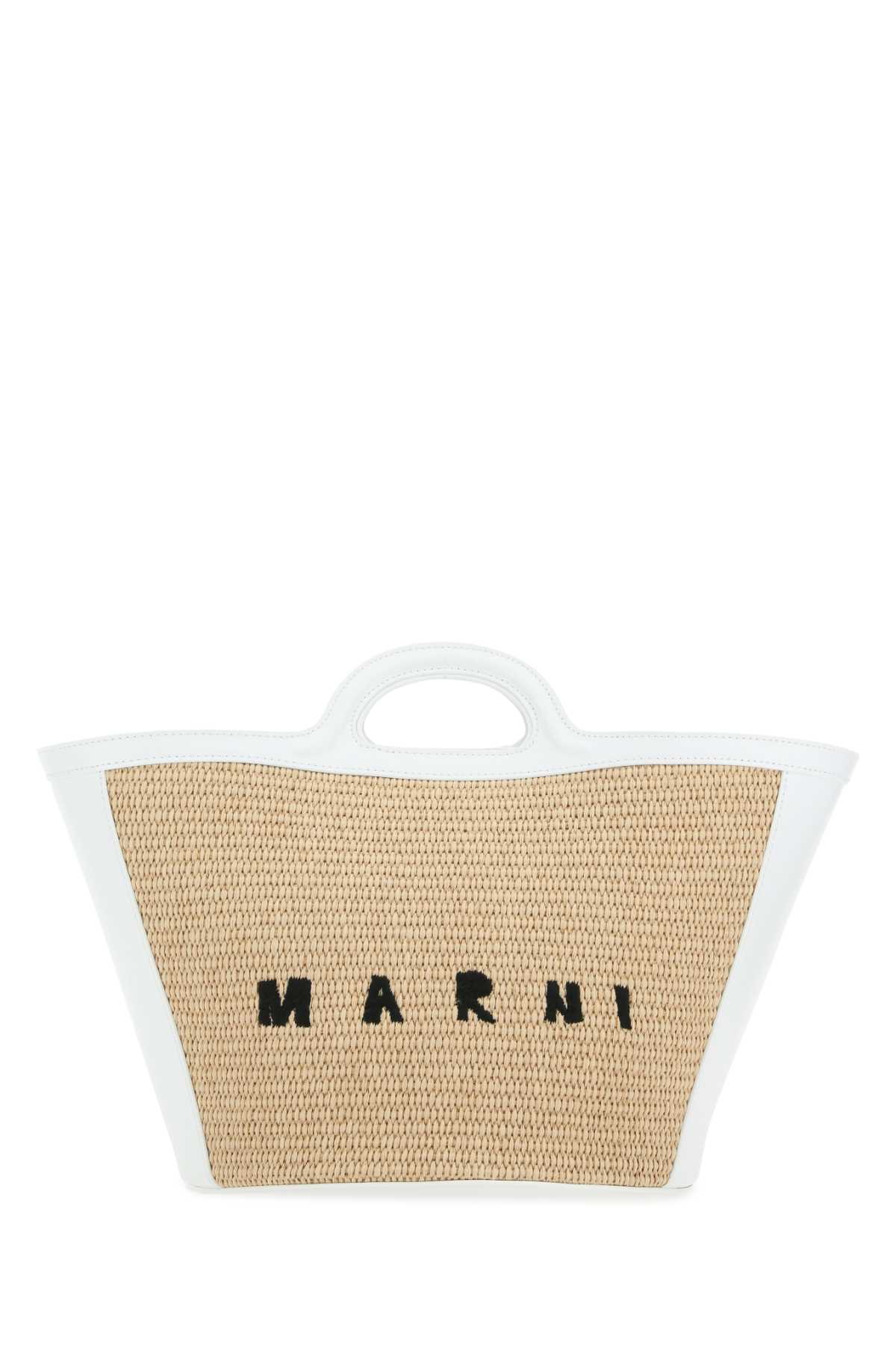 Shop Marni Two-tone Leather And Raffia Small Tropicalia Summer Handbag In Z0t01