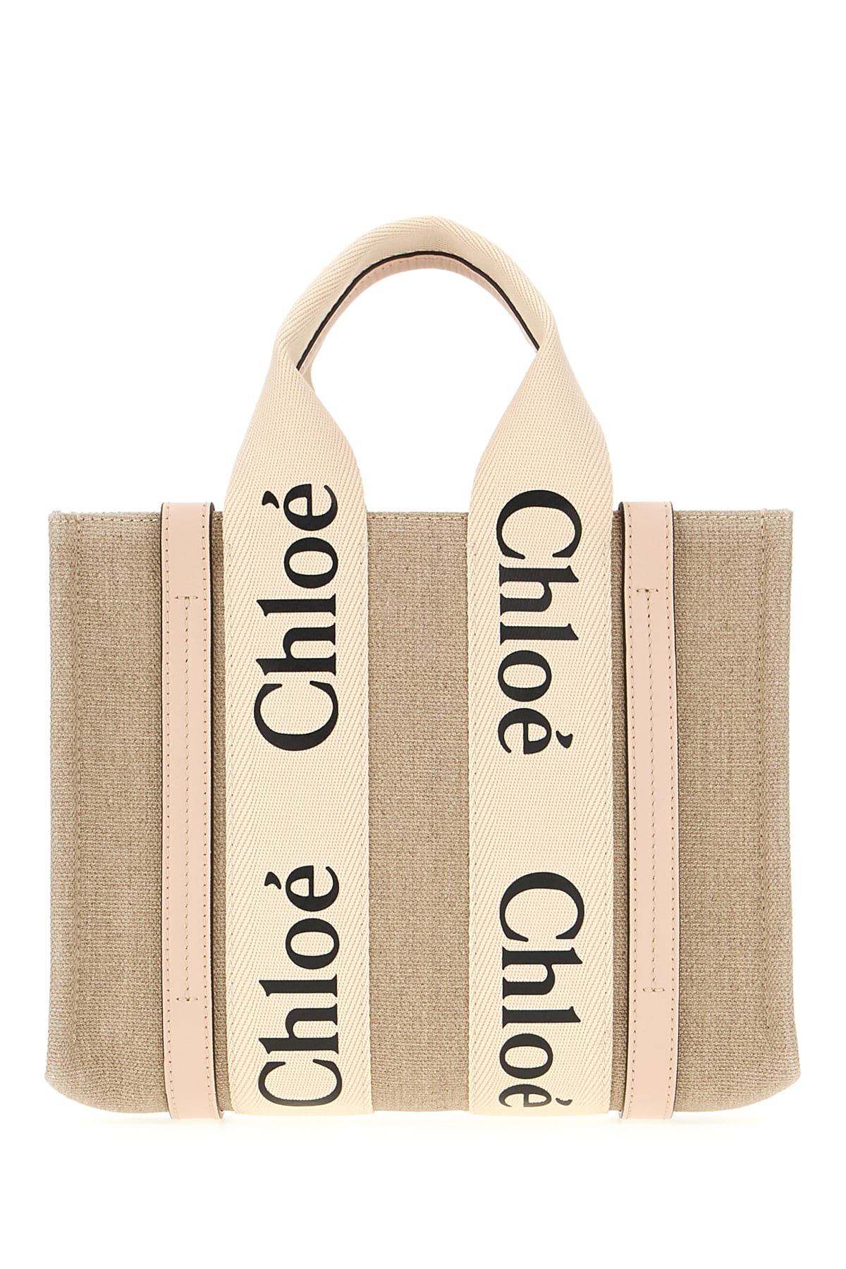 Shop Chloé Sand Linen Small Woody Handbag In 6j5