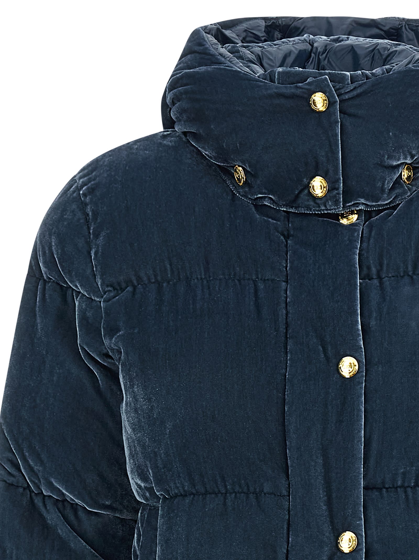 Elisabetta Franchi Velvet Down Jacket In Blue