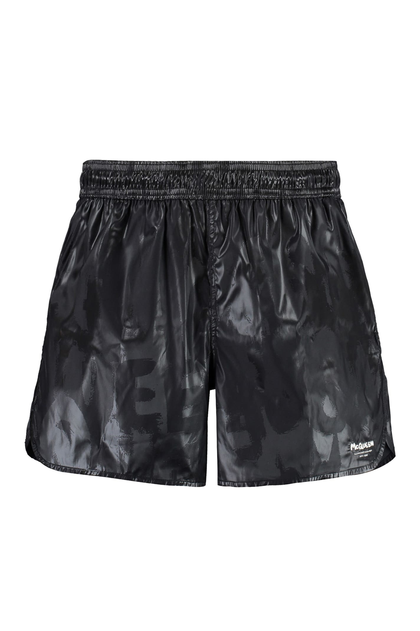 Shop Alexander Mcqueen Nylon Swim Shorts In Black