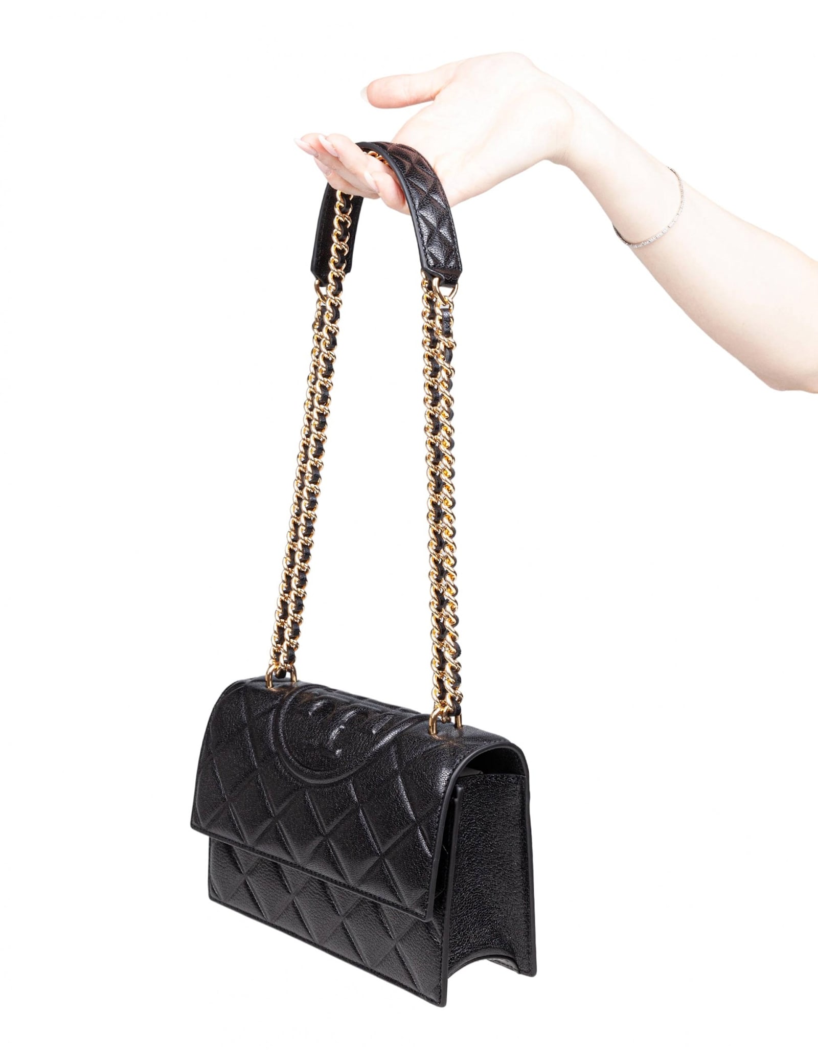 Tory Burch Fleming Small Leather Crossbody Bag Color Black In Black