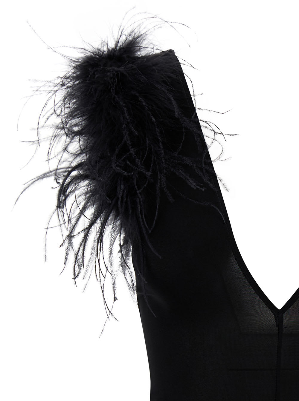 Shop Pinko Black Bodysut With V Neckline And Feathers In Lightweight Georgette Woman