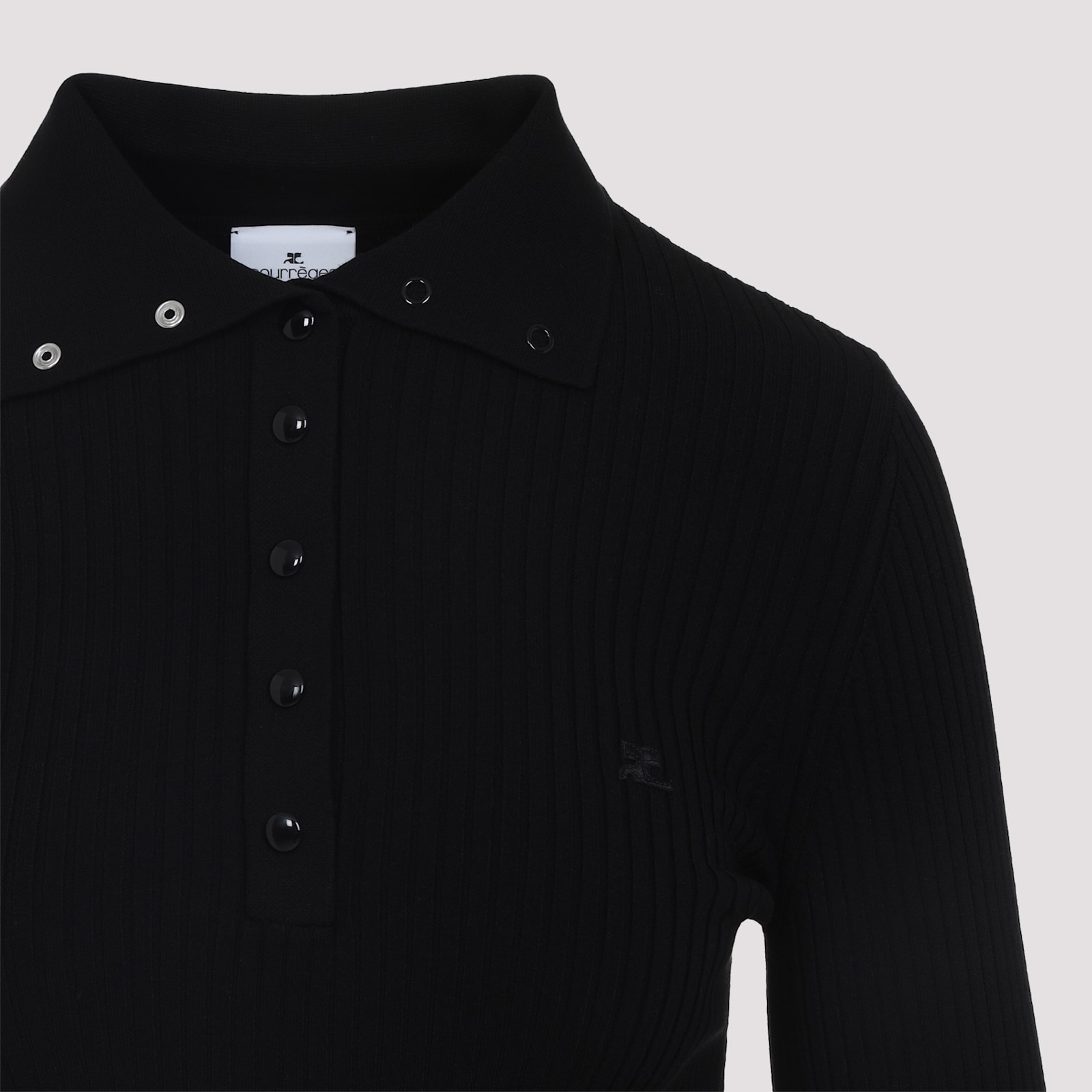 Courrèges Fitted Ribbed Long-sleeve Top With Unique Collar In Black