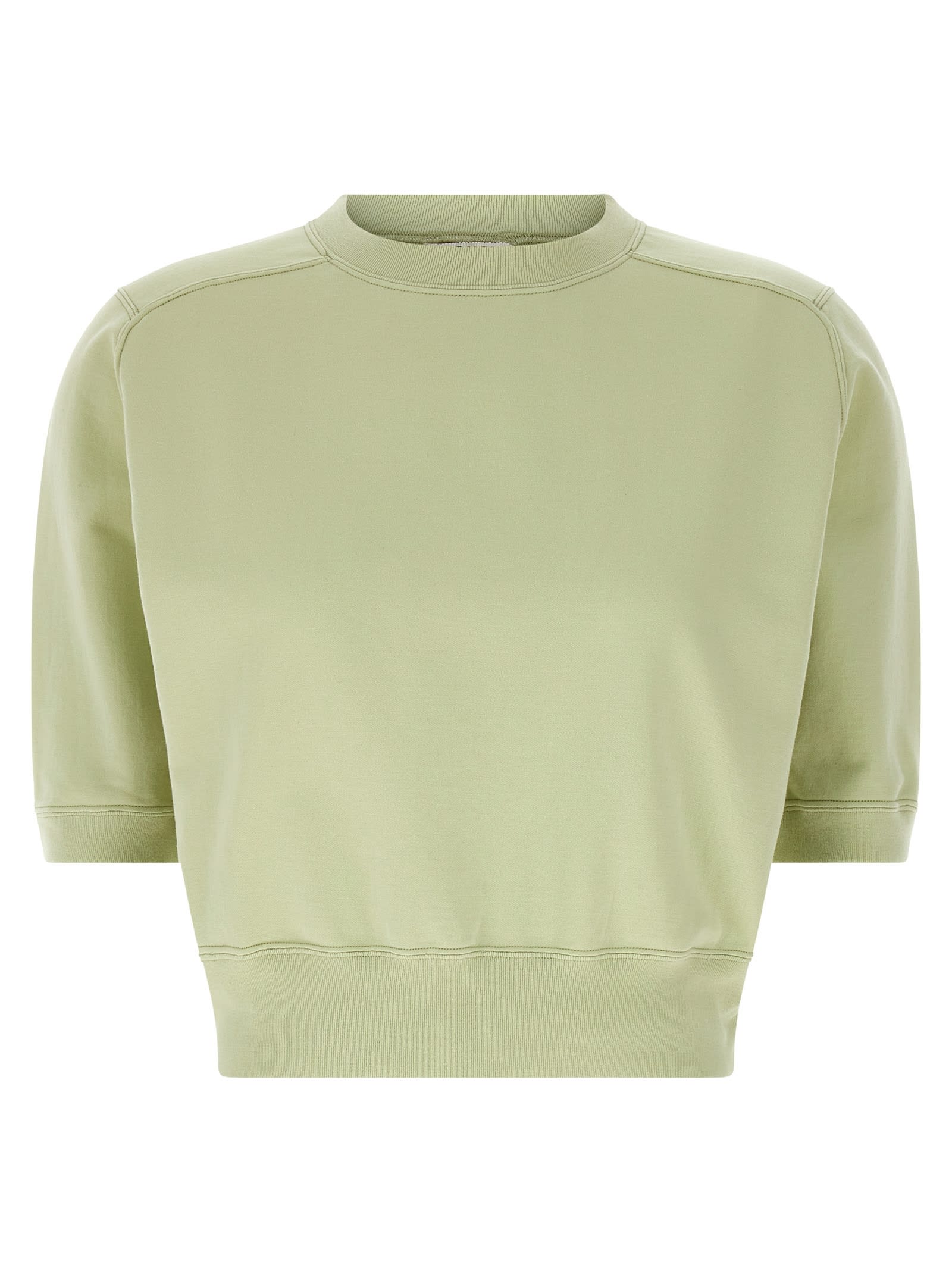 Auralee Short Sleeve Cropped Crew Neck Top In Green