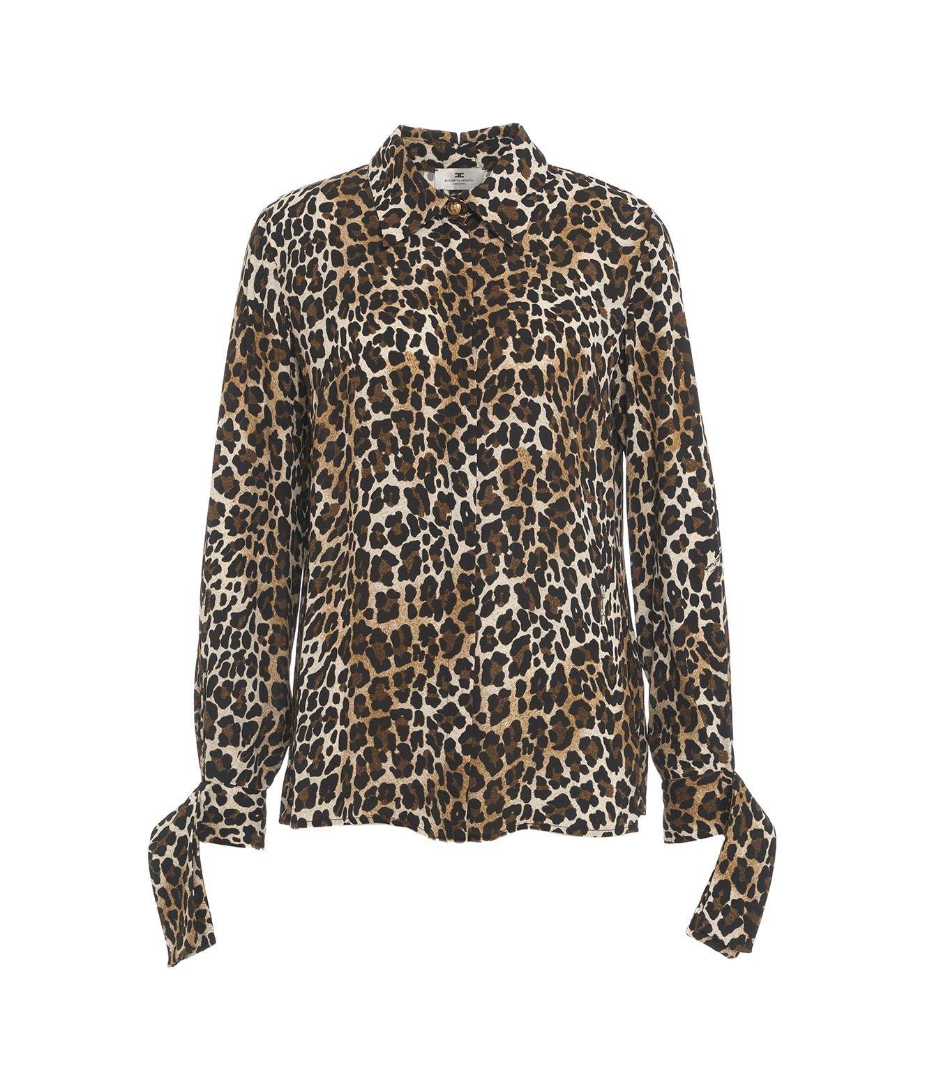 Shop Elisabetta Franchi Ribbon Cuffs Animalier Printed Georgette Blouse