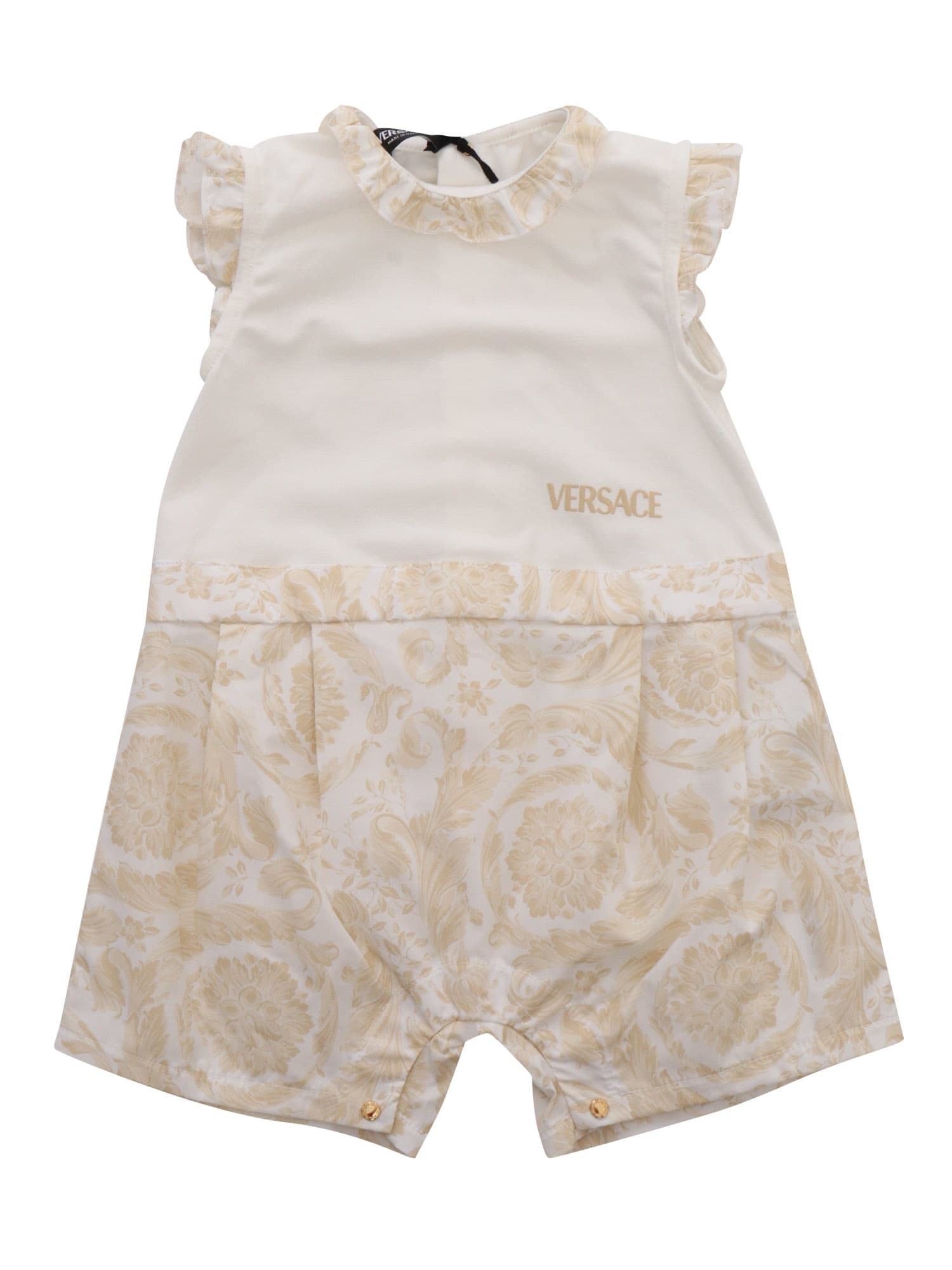Versace Babies' Short Romper With Baroque Print In White