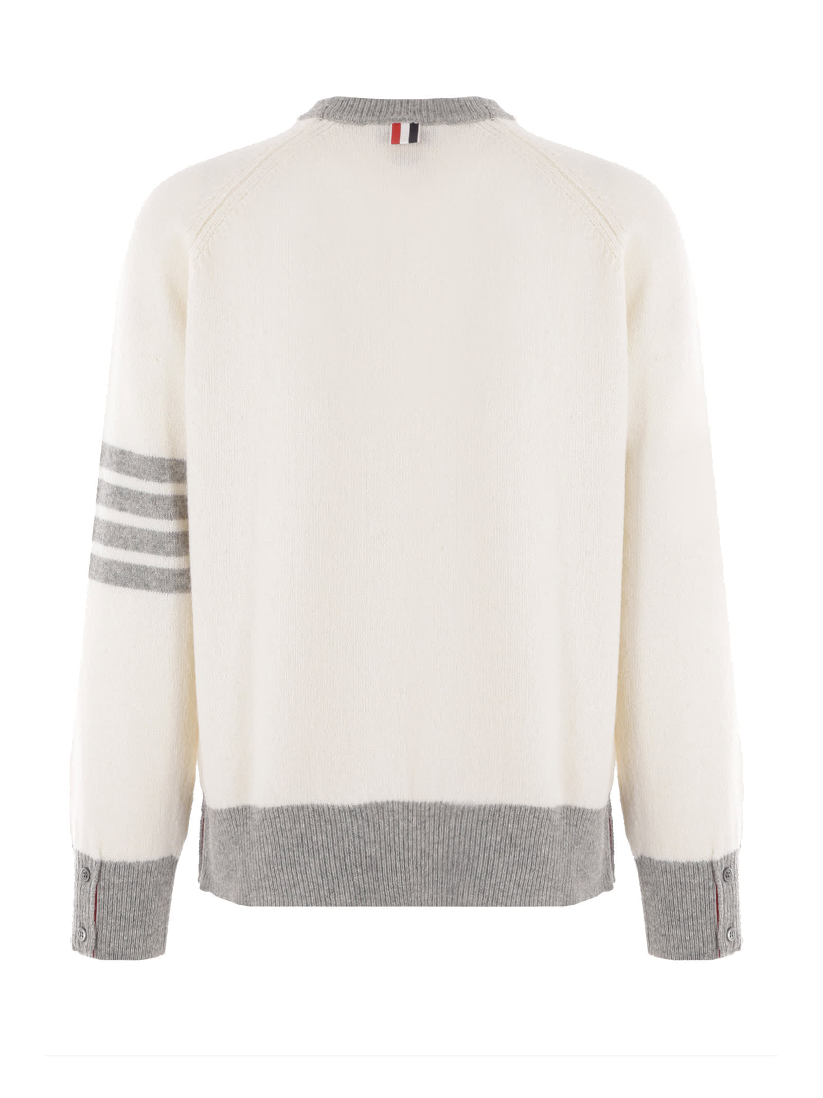 Shop Thom Browne White Gray Crew Neck Sweater