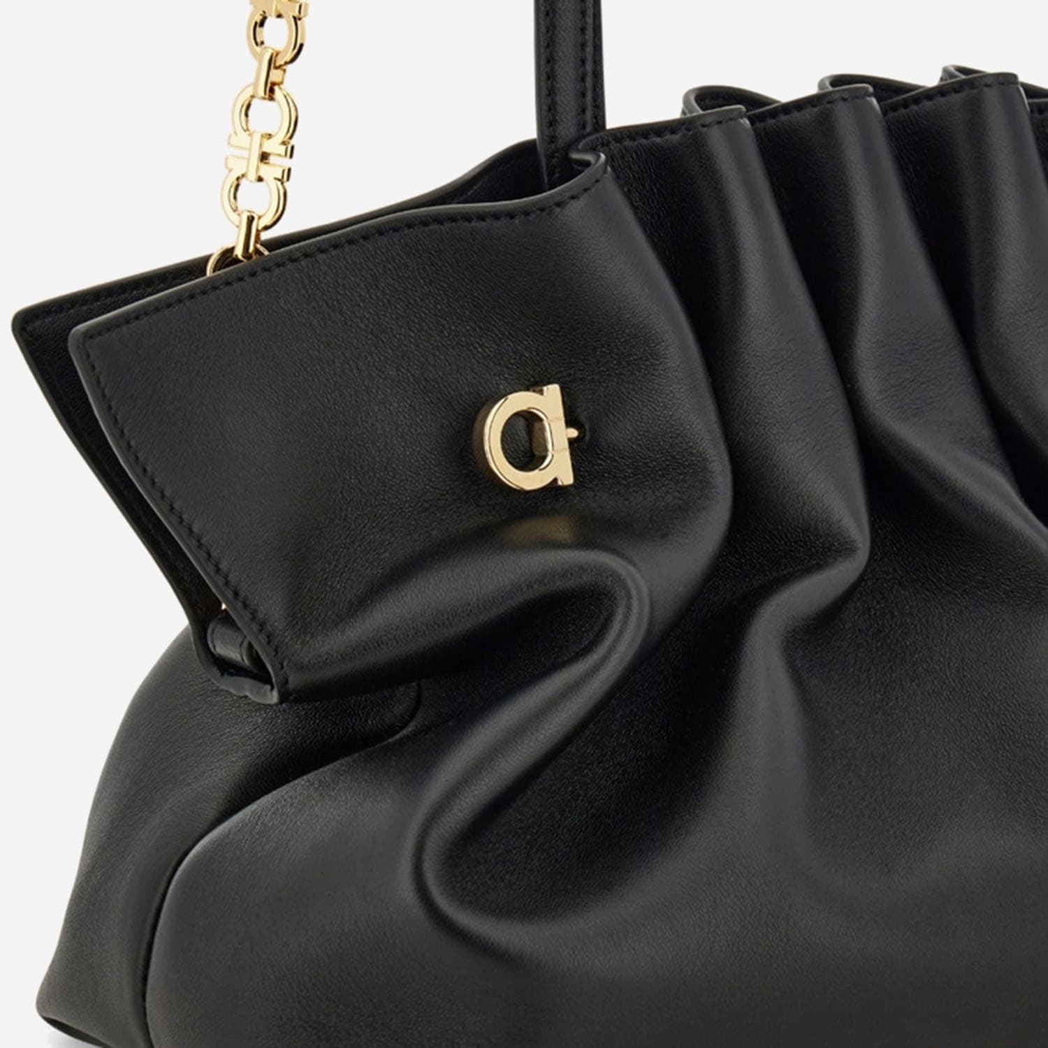 Ferragamo Medium Pleated Nappa Leather Shoulder Bag In Black