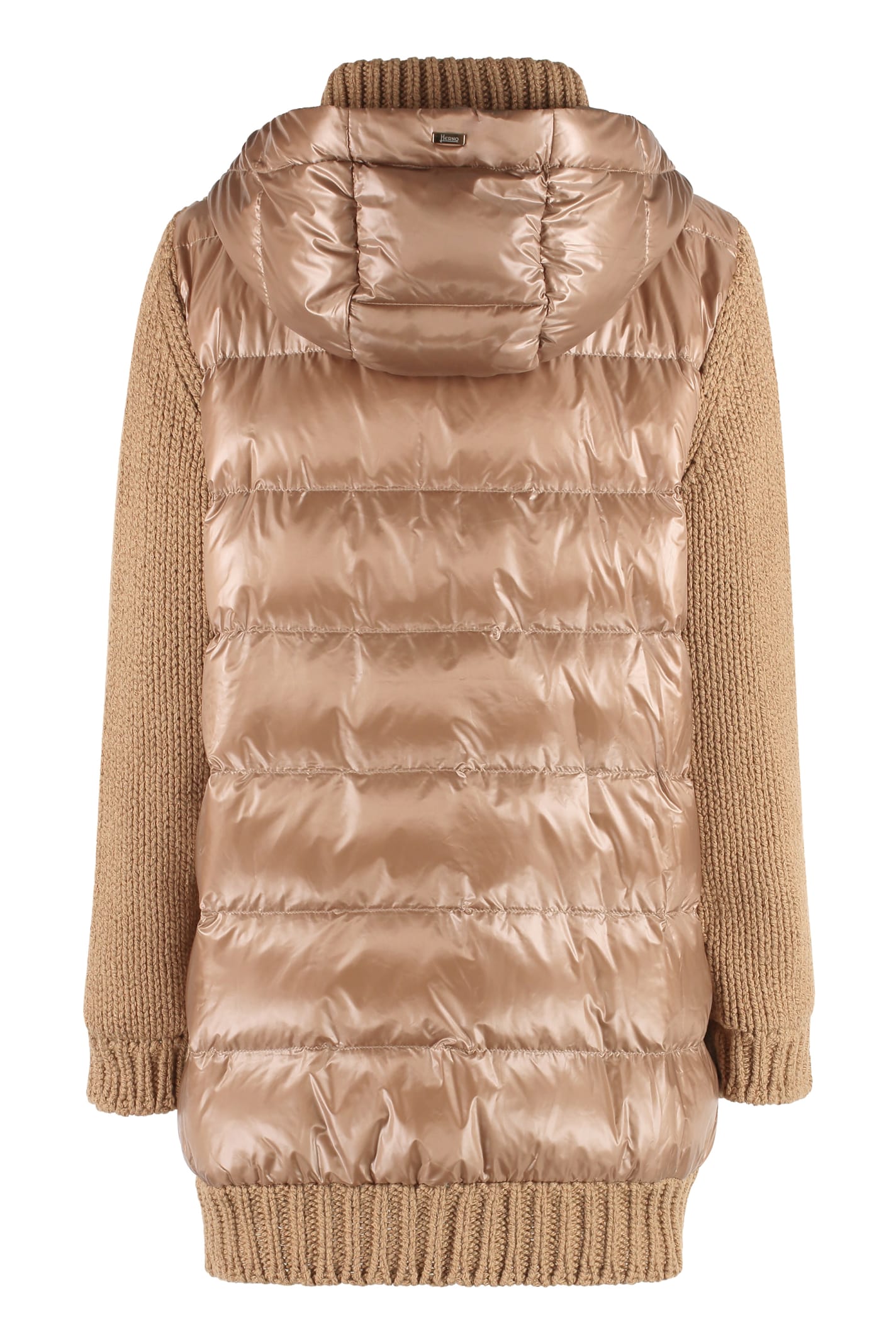 Herno Knitted Jacket With Padded Panel In Camel