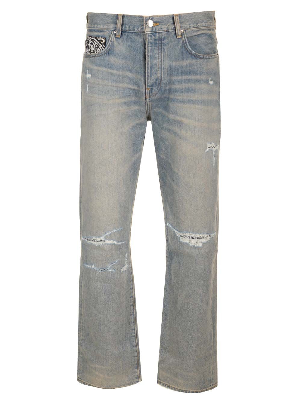 Shop Amiri Bandana Repair Straight Jean In Light Blue