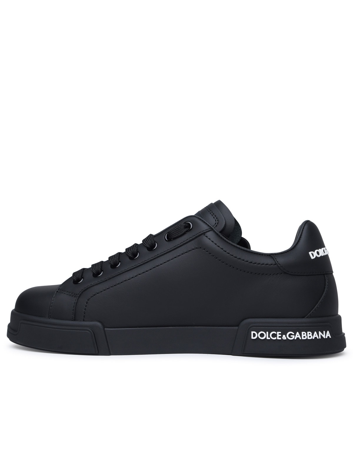 Shop Dolce & Gabbana Portofino Black Calf Leather Sneakers