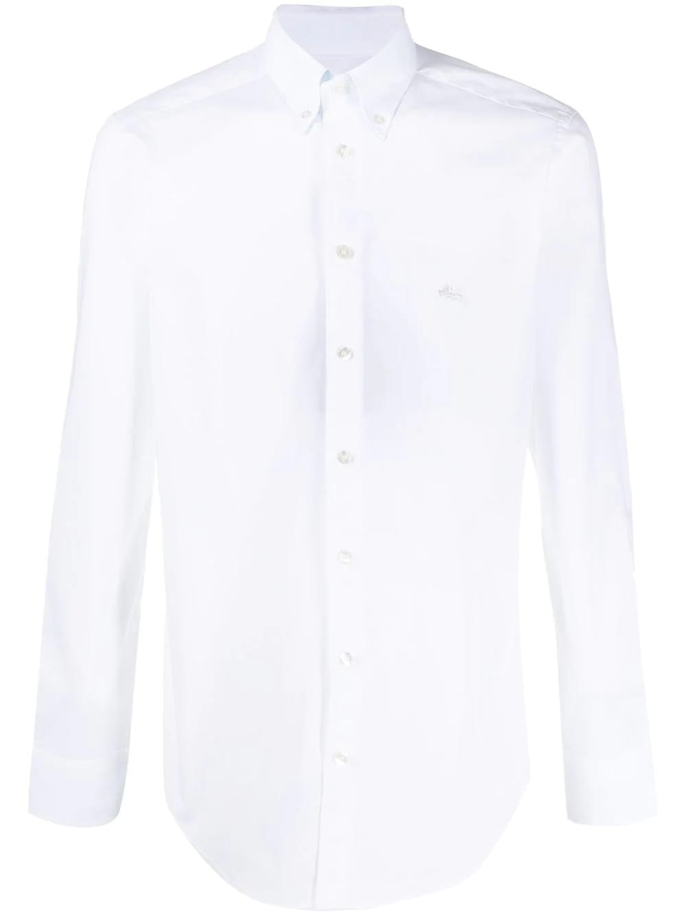 Etro Man Shirt In White Poplin With Embroidered Pegasus