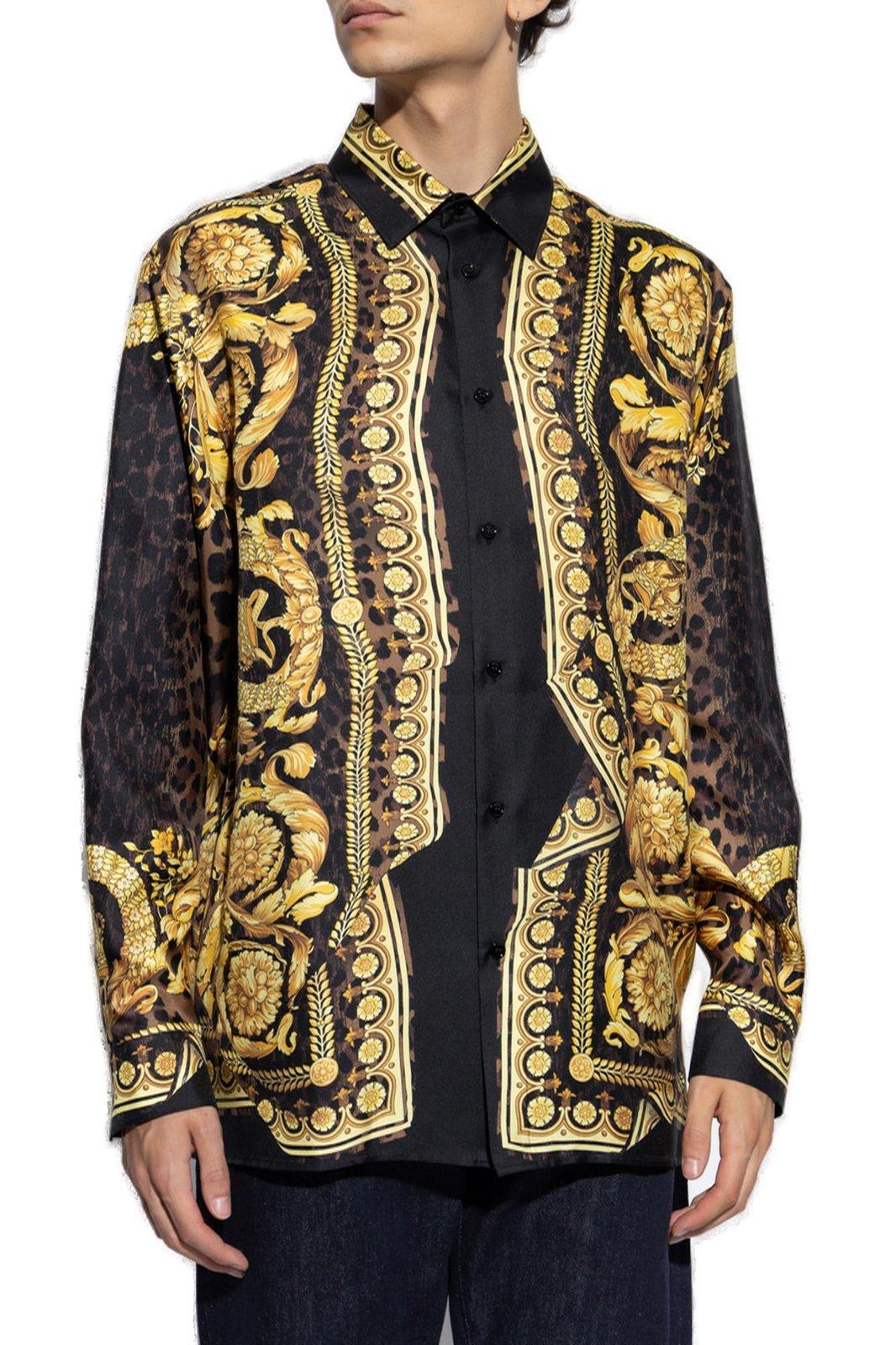 Shop Versace Barocco-printed Button-up Shirt In Golden