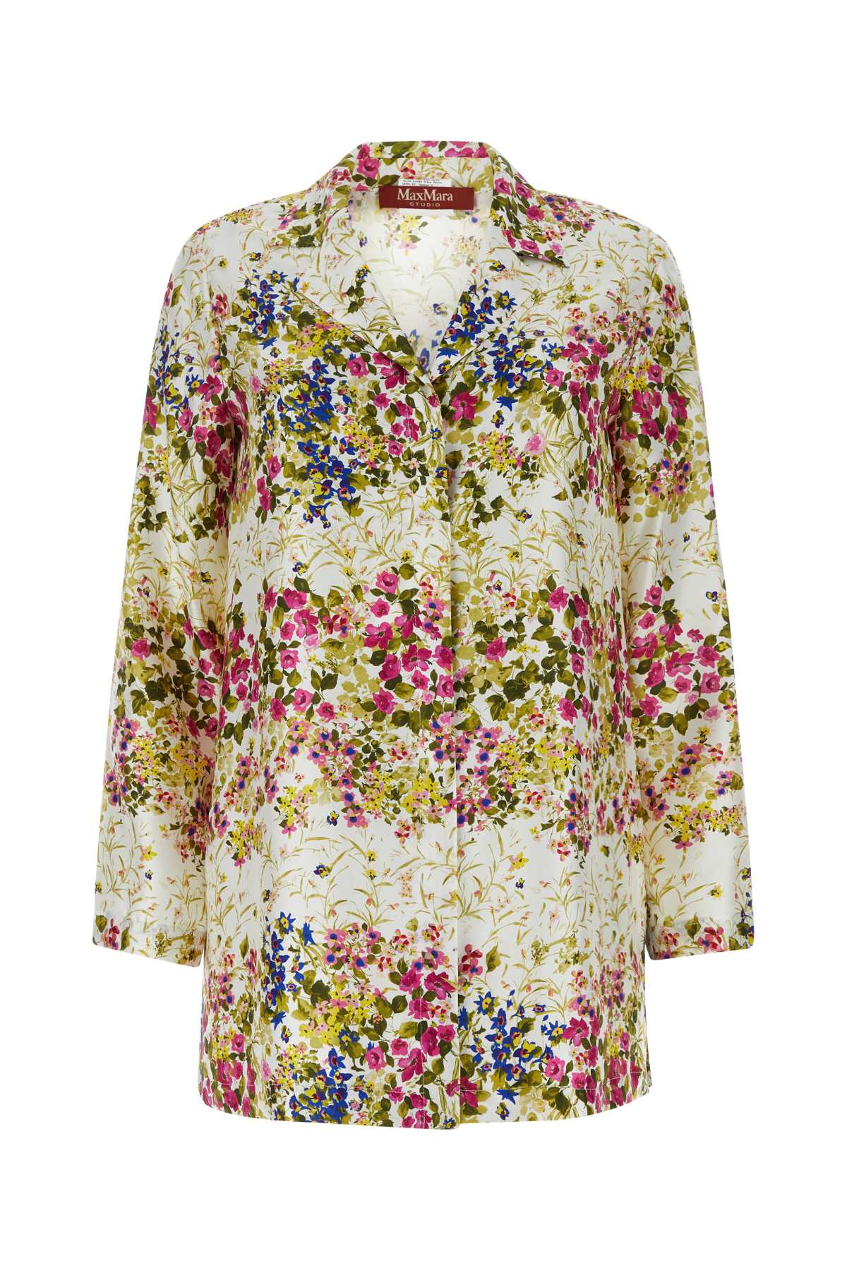 Shop Max Mara Printed Satin Campale Shirt In Biancomulti