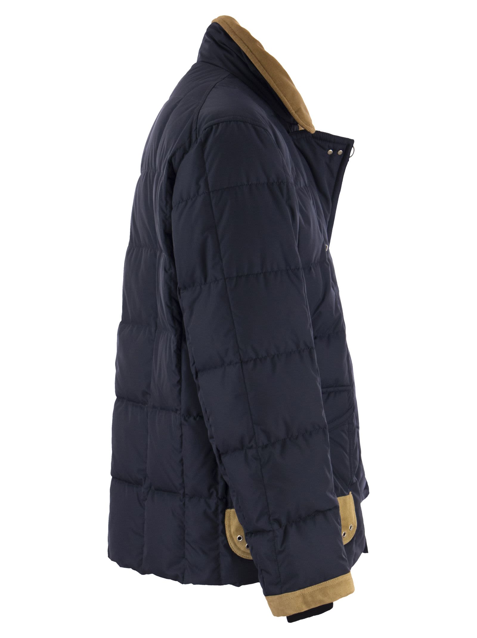 Shop Fay 4 Jackets - Padded Coat With Velvet Collar In Navy Blue
