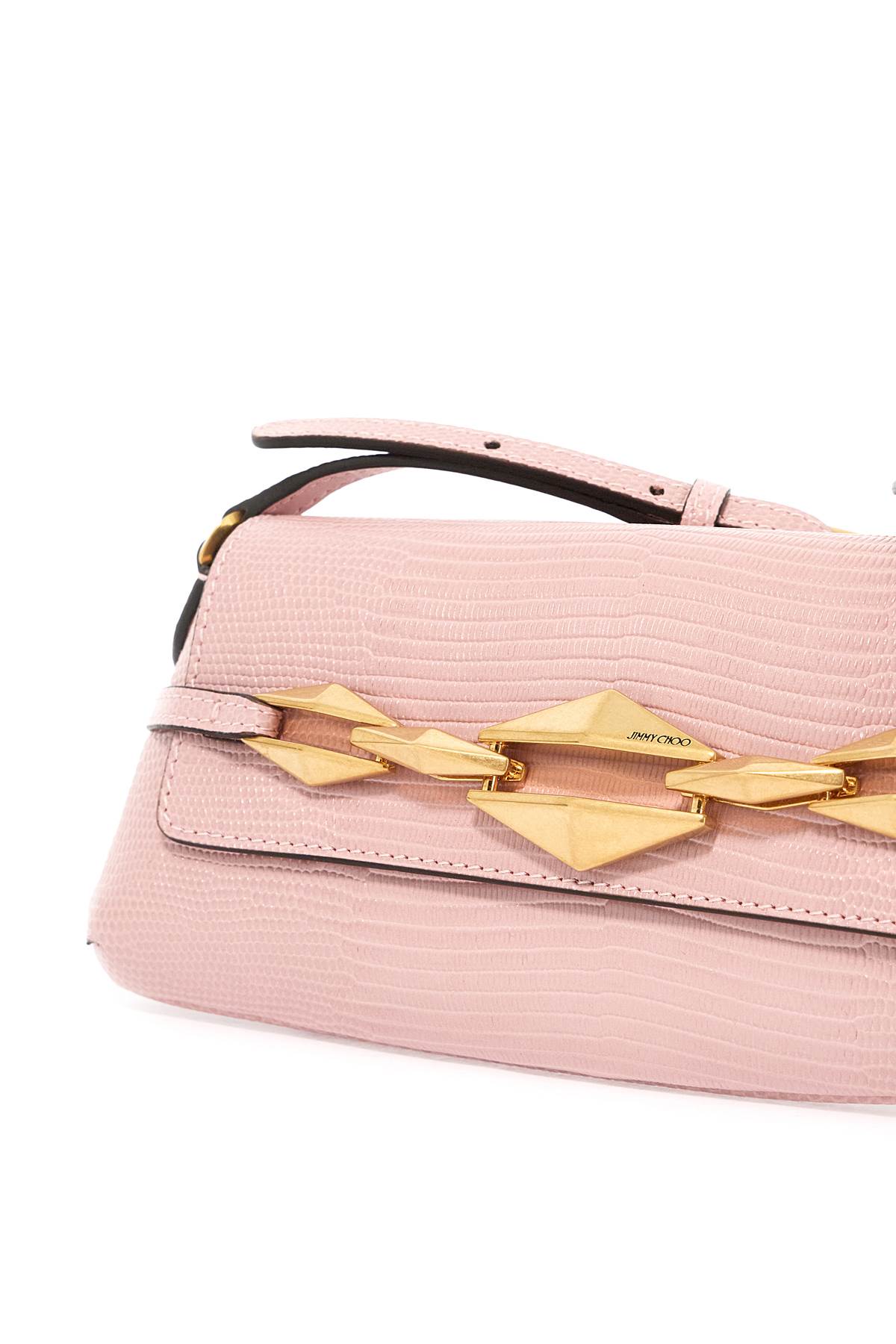 Shop Jimmy Choo Leather Lizard Print Diamond Shoulder Bag In Rose Gold (pink)