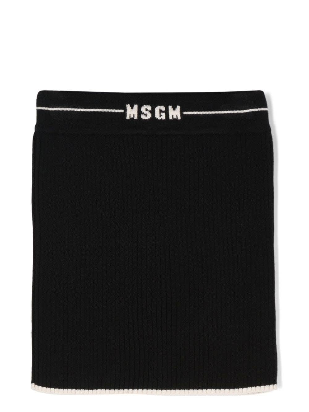 MSGM Kids Mini Skirt In Black Knit With Logo