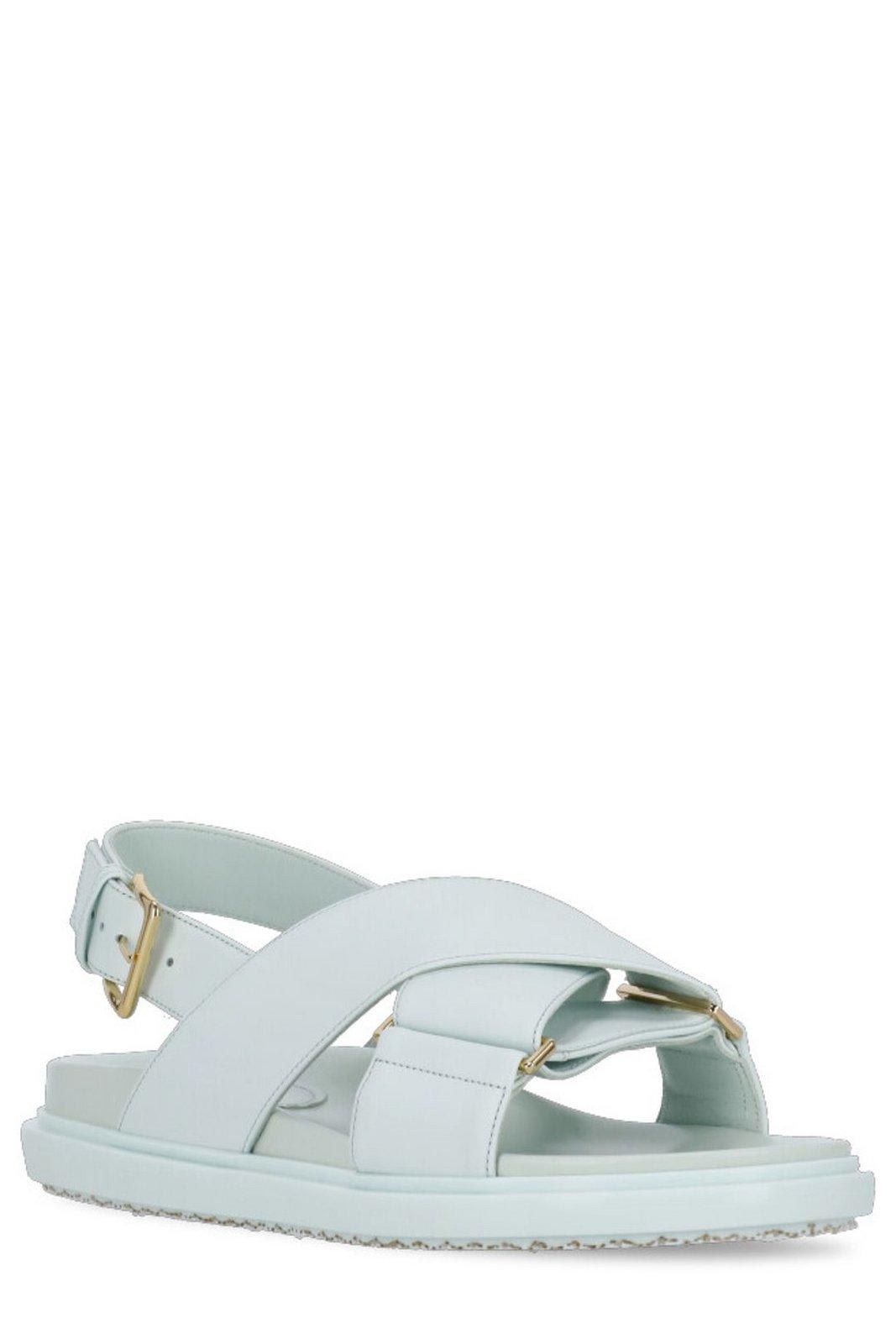 Shop Marni Logo Embossed Buckled Sandals In Clear Blue